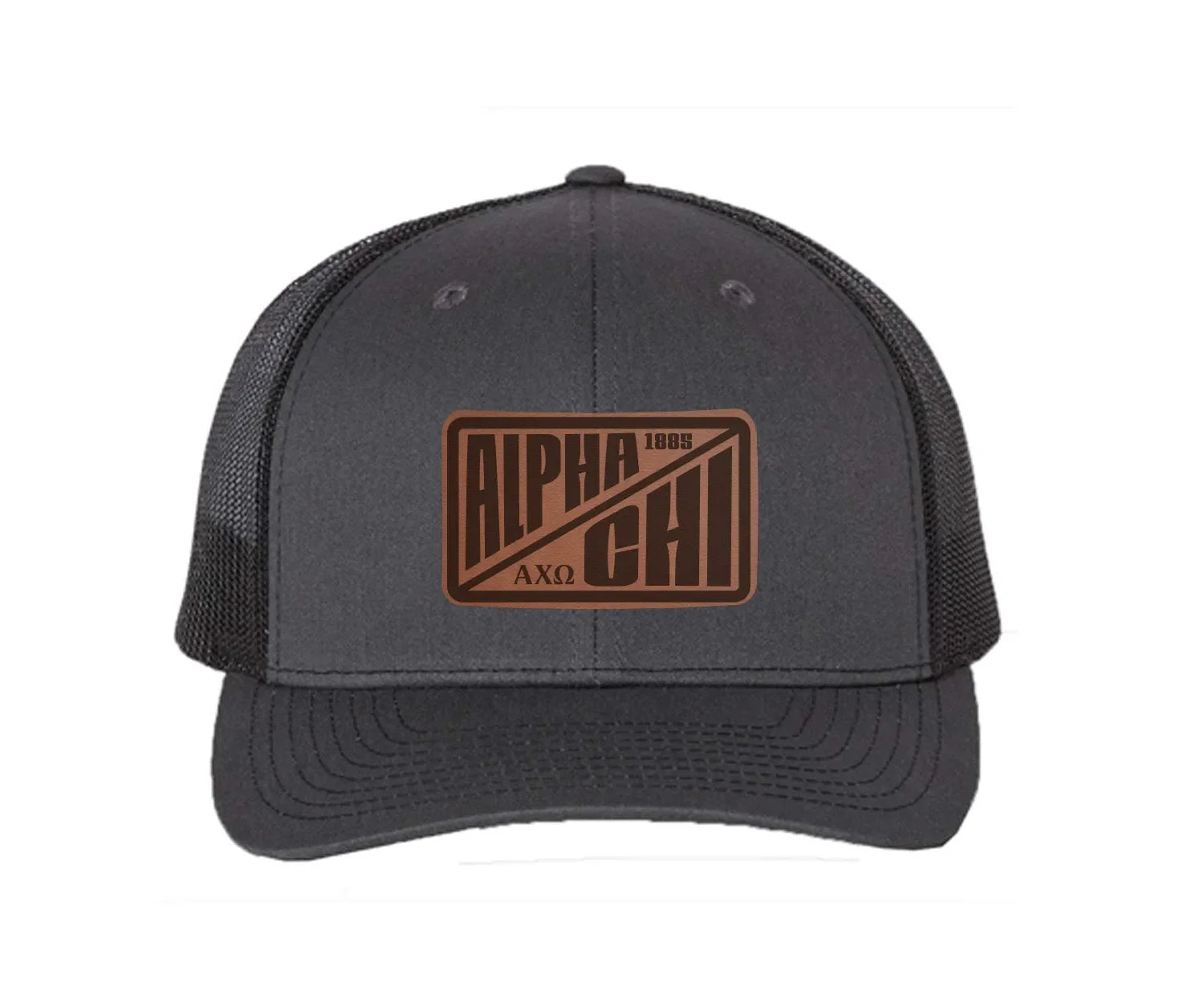Alpha Chi Omega Richardson 112 Leatherette Patch Trucker Hat - Divide