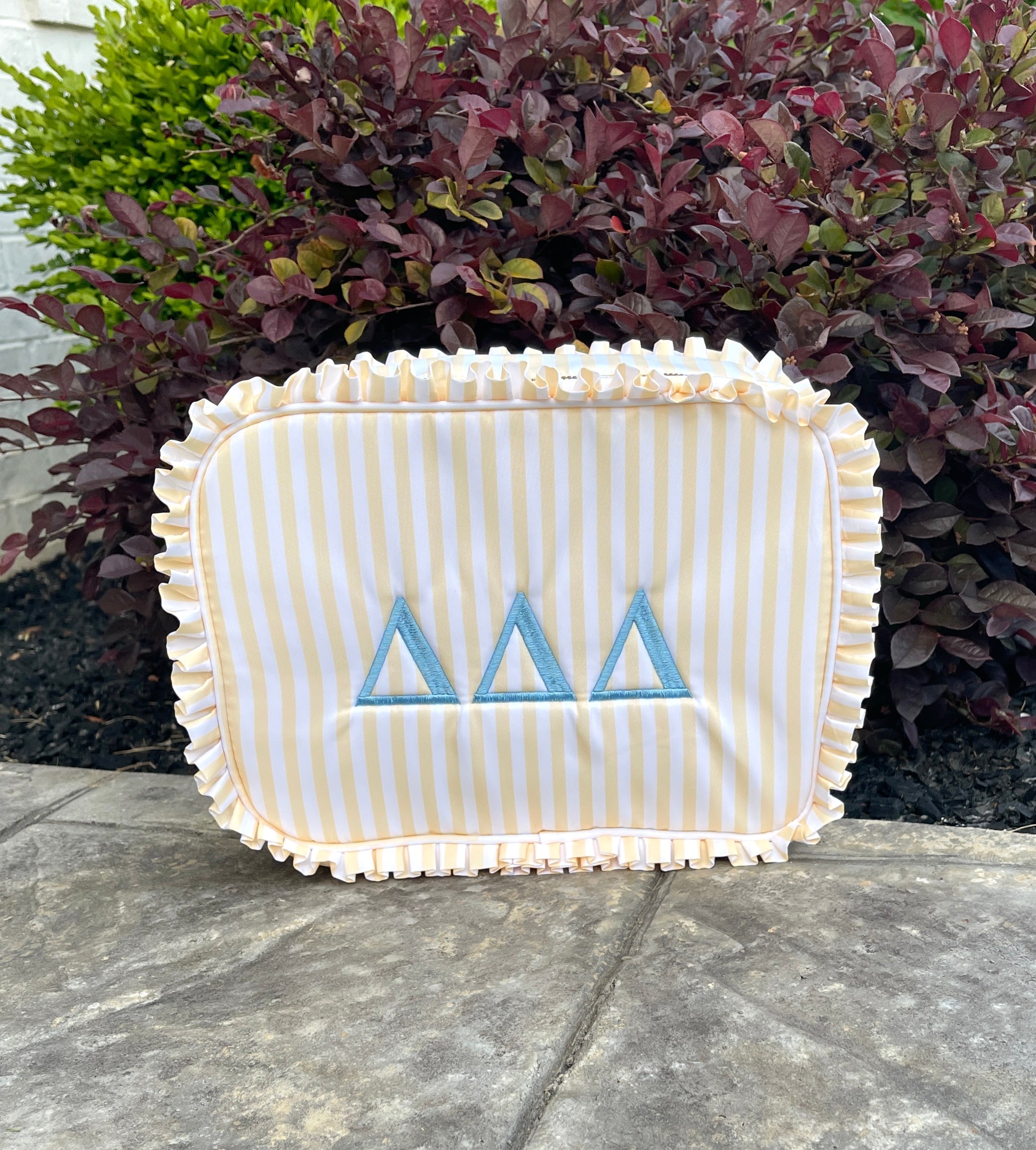 Tri Delta Yellow Stripe Ruffle Cosmetic Bag