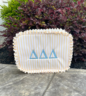 Tri Delta Yellow Stripe Ruffle Cosmetic Bag