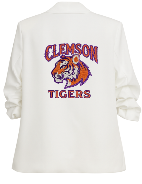 University of Clemson Tiger Head Clemson Tigers White Ruched Blazer