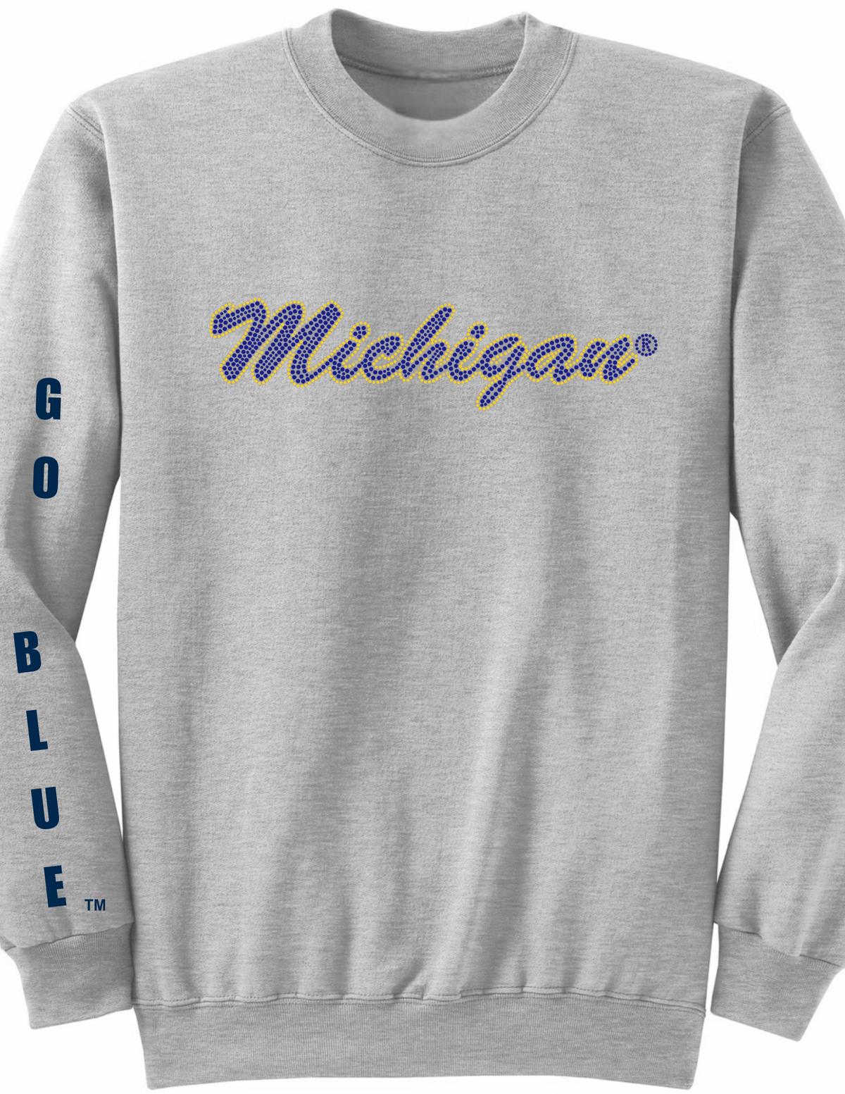 University of Michigan Script Go Blue Gray Crewneck Sweatshirt