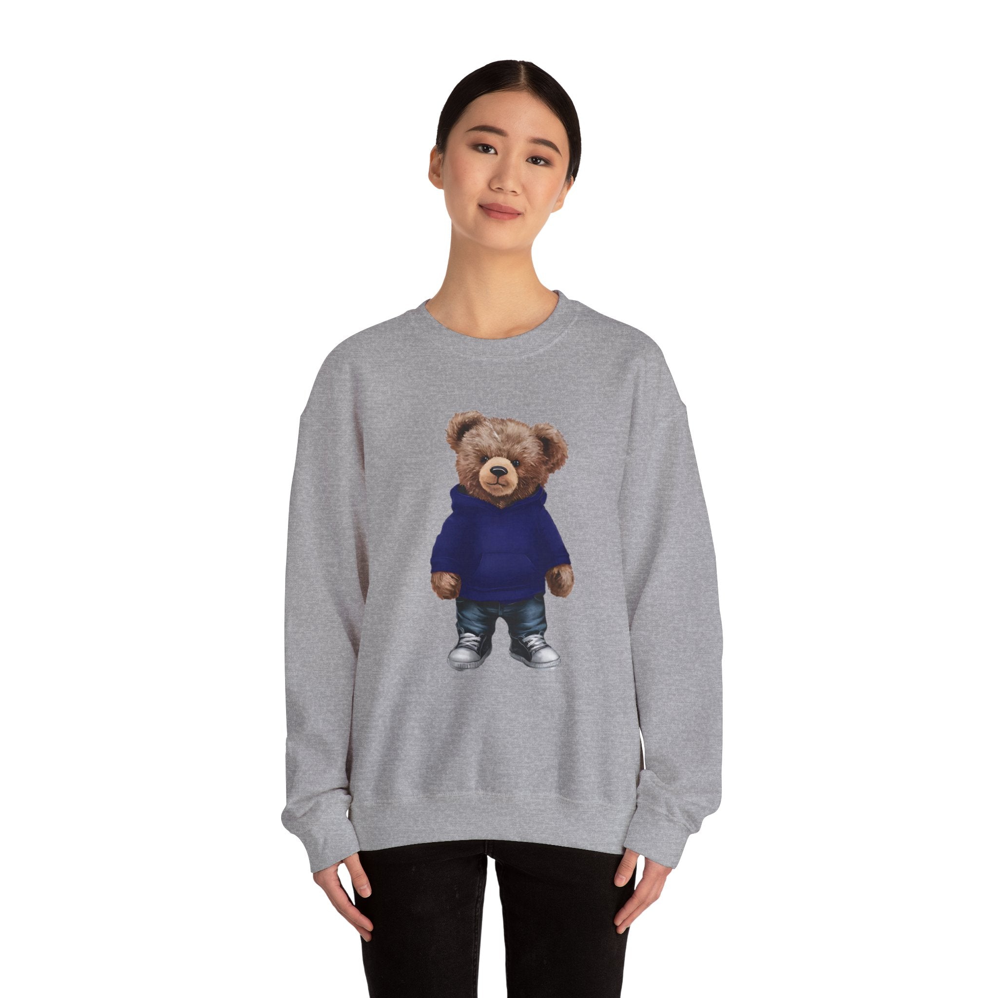 CUSTOMIZABLE Bear with Blue Hoodie Crewneck Sweatshirt | Perfect for Casual Days, Gift for Bear Lovers, Comfy Layer, Unisex Fashion, Cute Wardrobe Staple