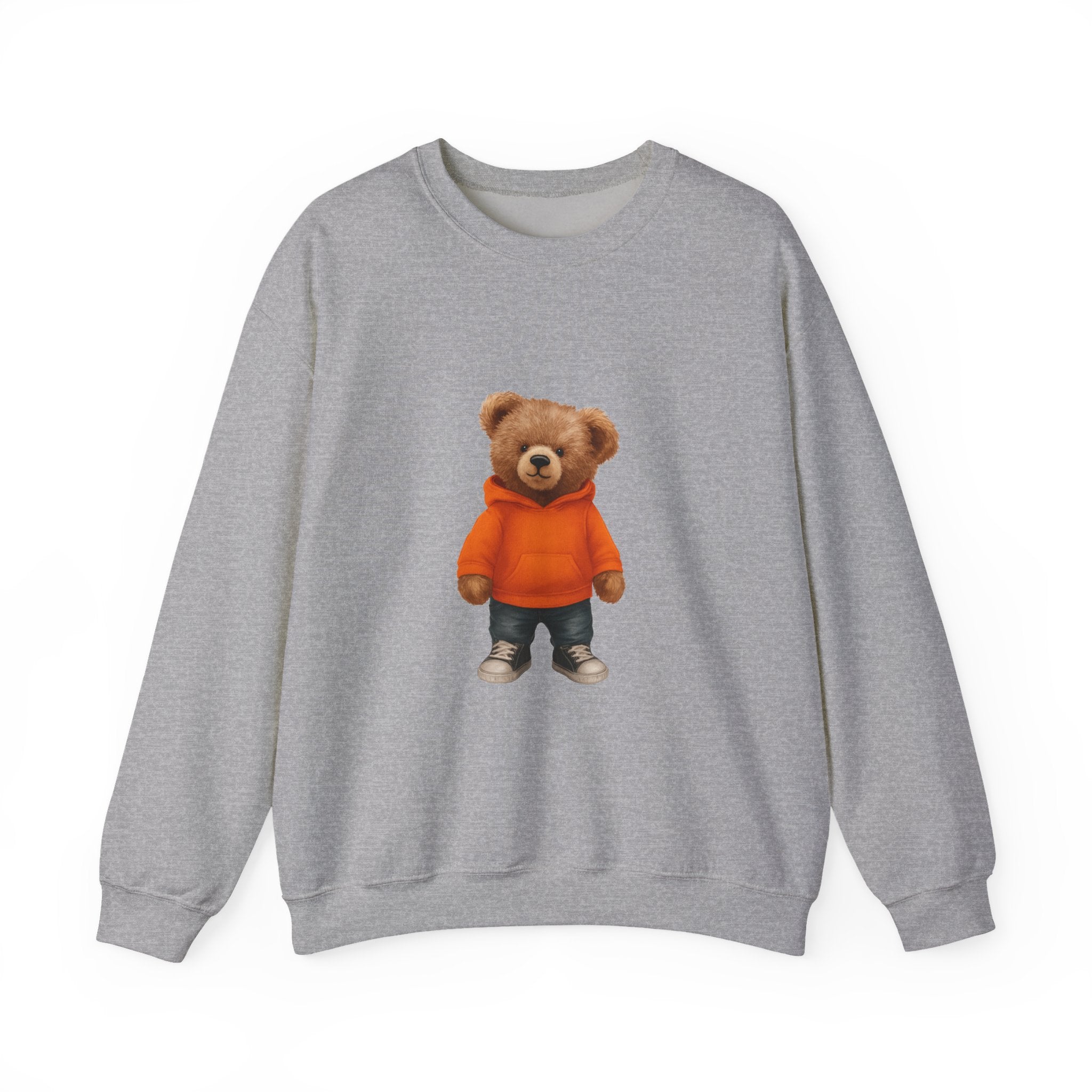 CUSTOMIZABLE Trendy Bear with Orange Hoodie Cozy Bear Crewneck Sweatshirt