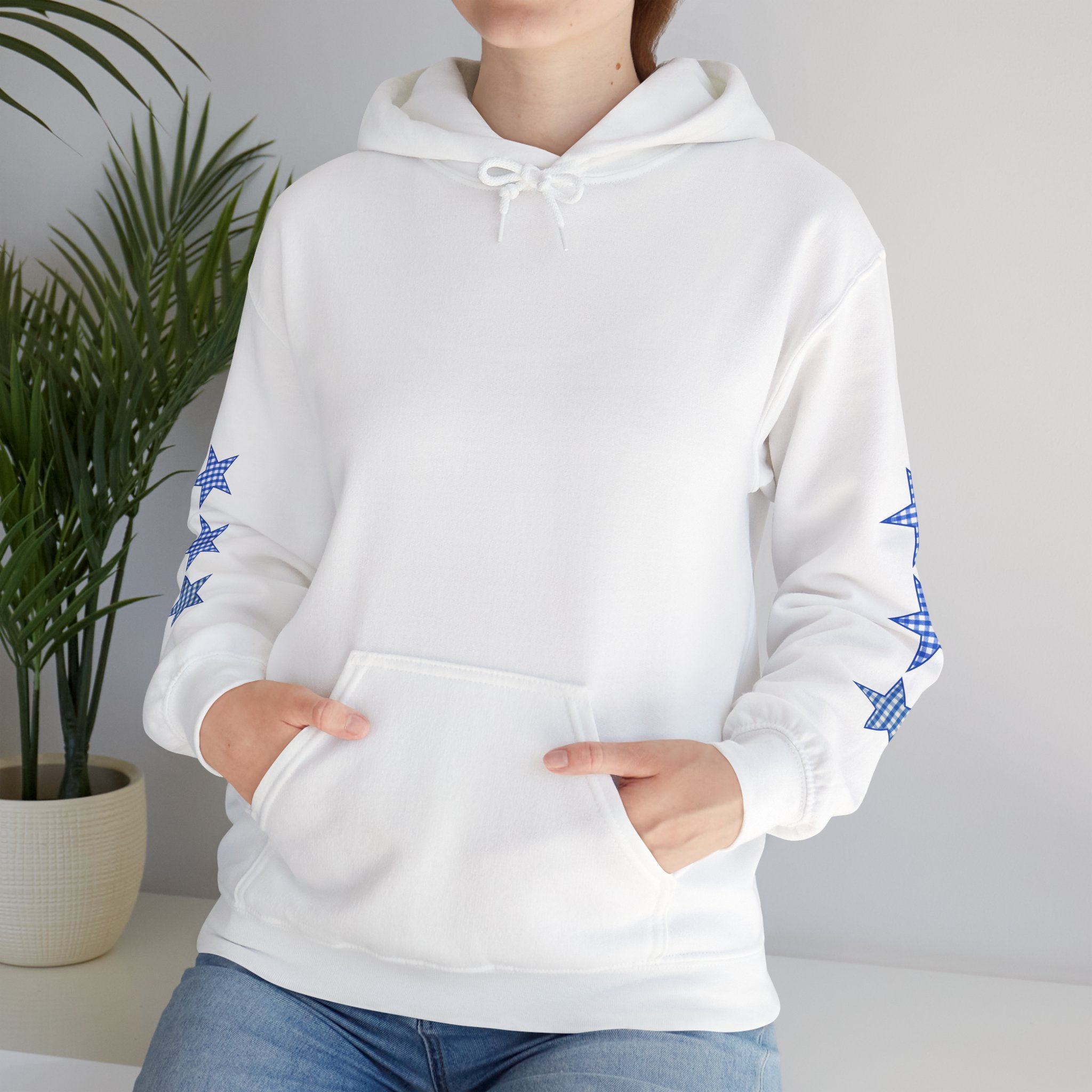 Customizable Tri-Star Blue Gingham Hoodie