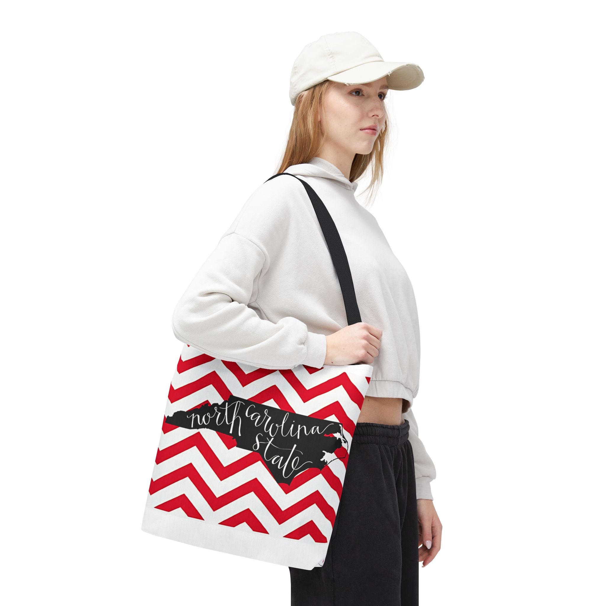 North Carolina Tote Bag, Stylish Chevron Pattern, Beach Essentials, Reusable Grocery Bag, Gift for Travelers, Southern Charm