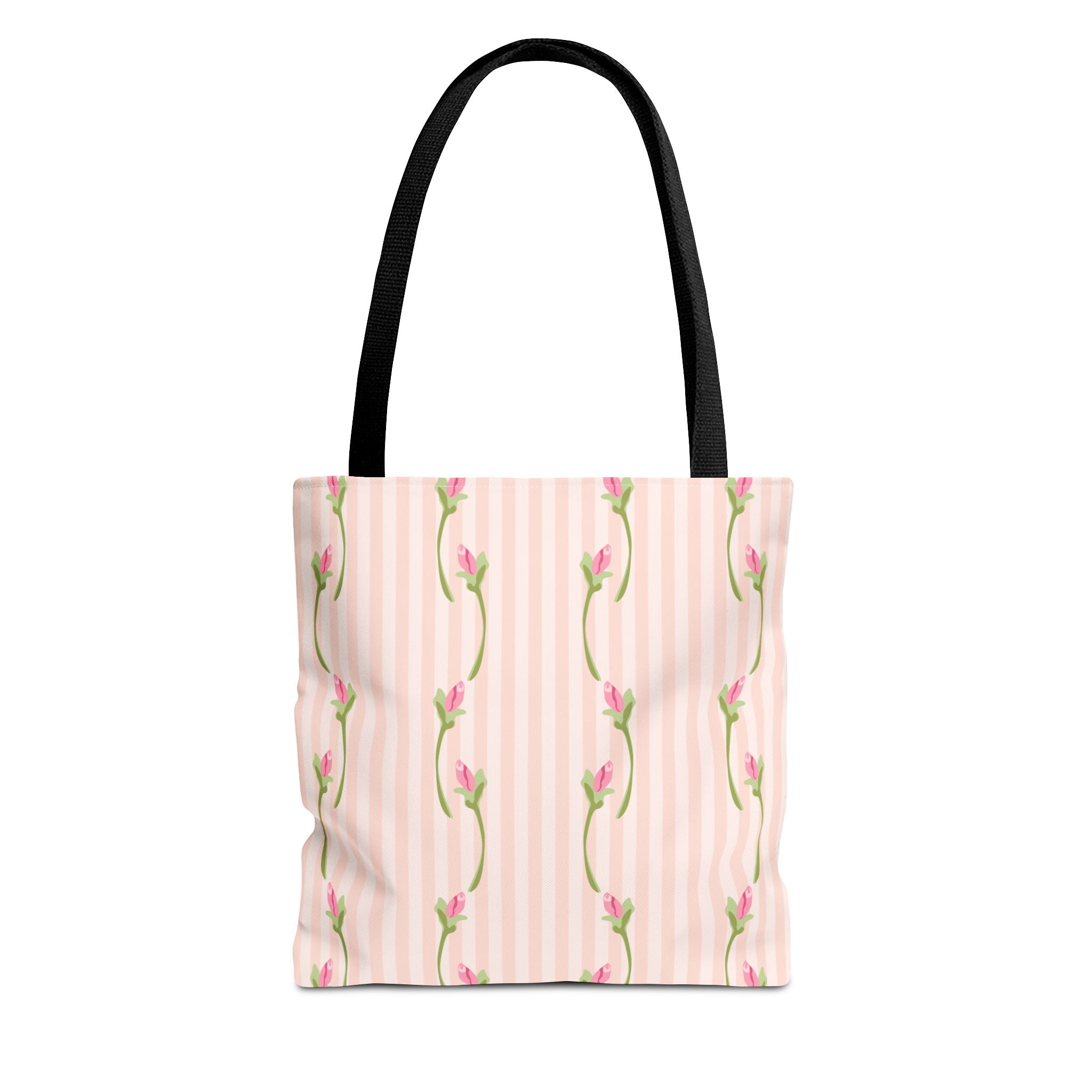 Customizable: Floral Stripe Tote Bag, Chic Shopping Tote, Spring Gift Bag, Eco-Friendly Reusable Bag, Perfect for Grad Gifts College Send off Gift