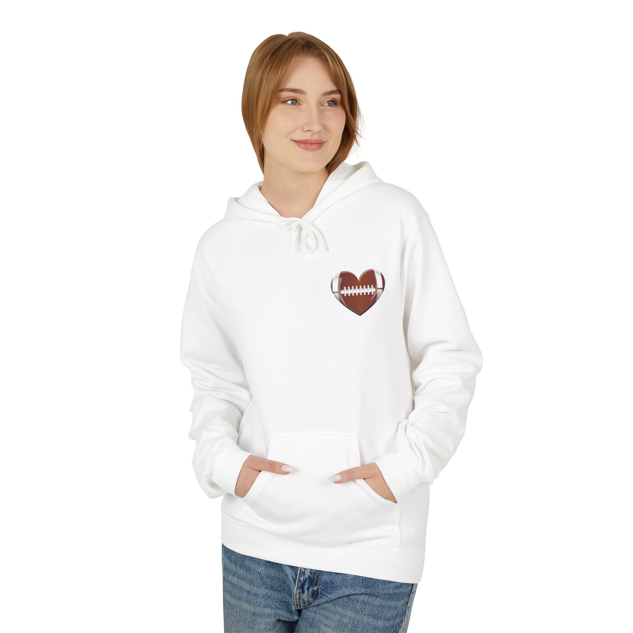 Football Heart Hoodie - Midweight Fleece Sweatshirt for Sports Fans, Gift for Holidays, Game Day Apparel, Cozy and Casual