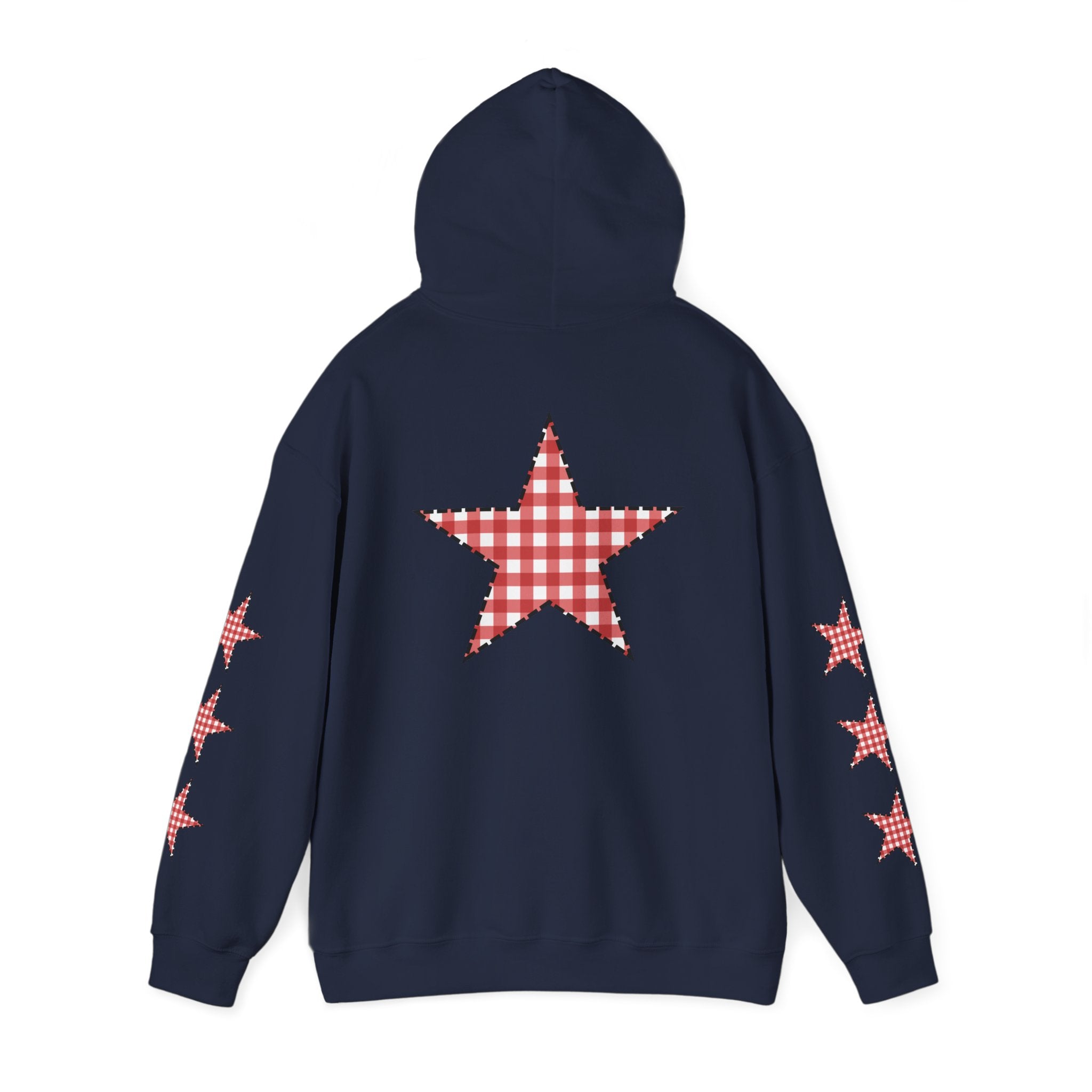 Red Gingham Star Hoodie, Cozy Winter Sweatshirt, Casual Unisex Outerwear, Perfect Gift for Birthdays, Holidays, and Trendy Outfits