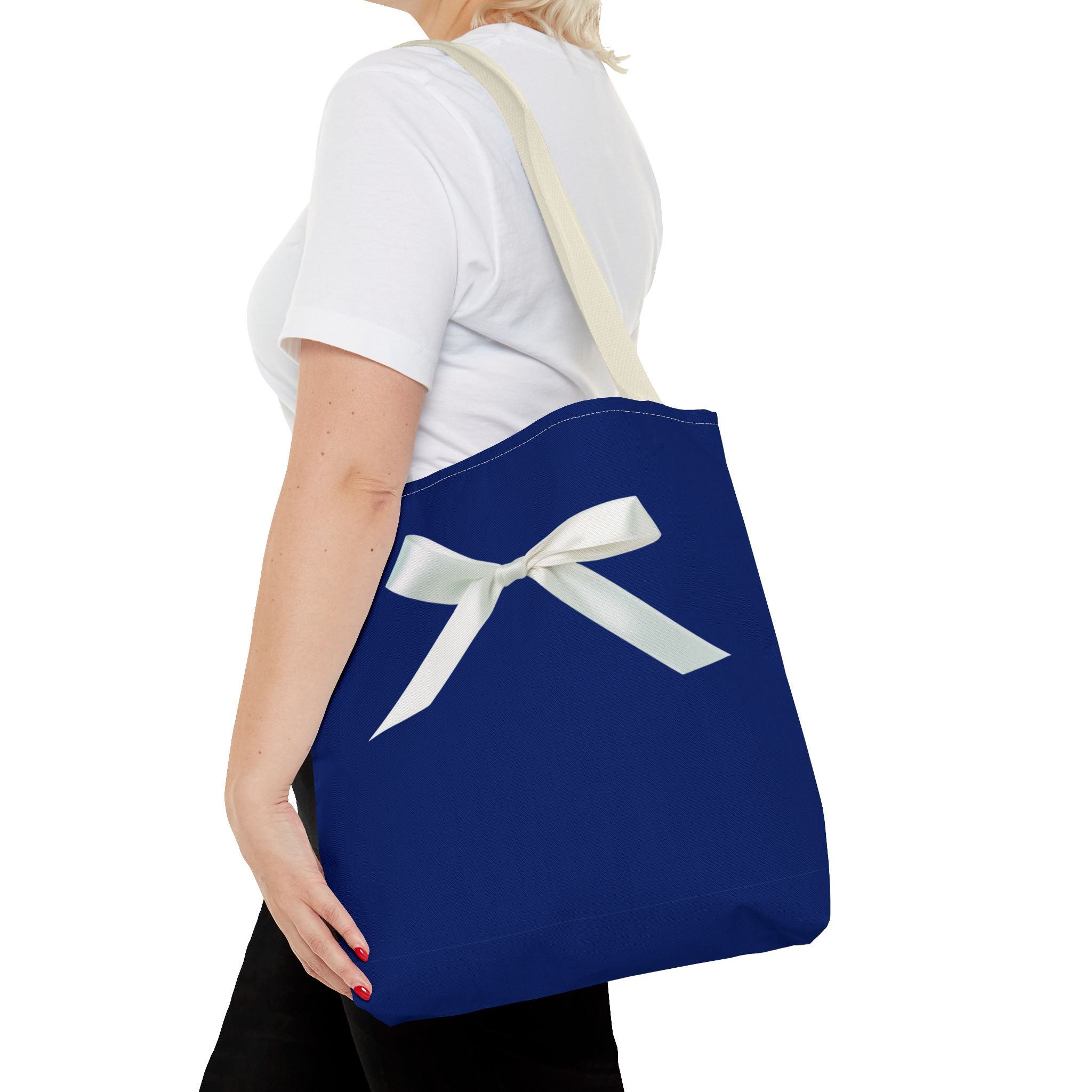Elegant Blue Tote Bag with White Bow, Stylish Carryall, Perfect Gift for Her, Bridesmaid Tote, Wedding Accessory, Everyday Use