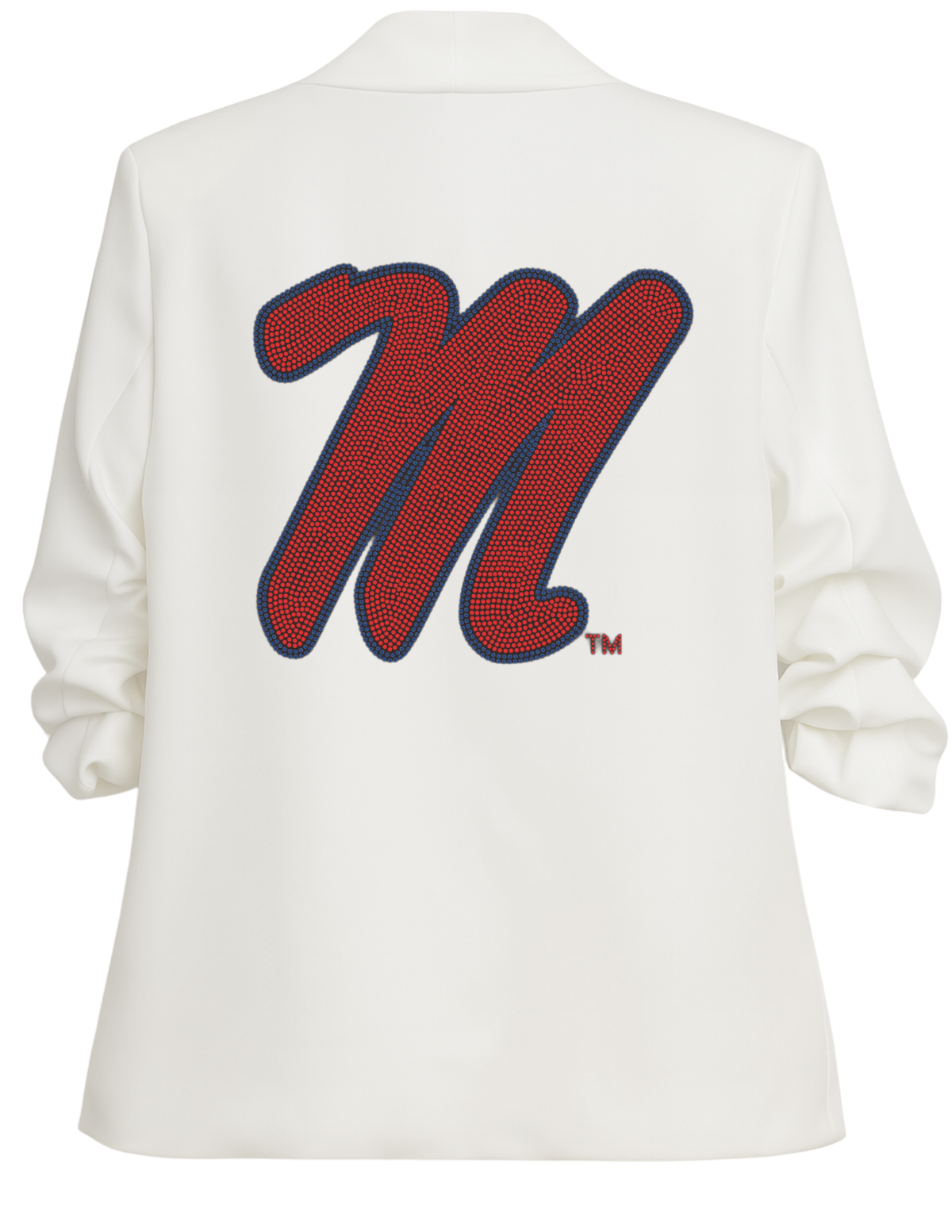 Ole Miss Script M White Ruched Sleeve Blazer