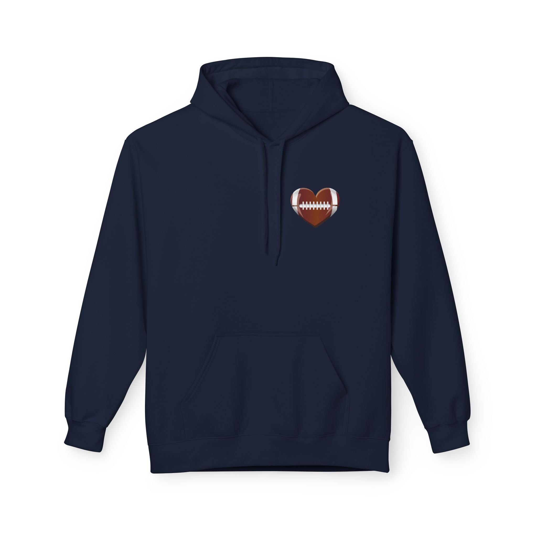 Football Heart Hoodie - Midweight Fleece Sweatshirt for Sports Fans, Gift for Holidays, Game Day Apparel, Cozy and Casual