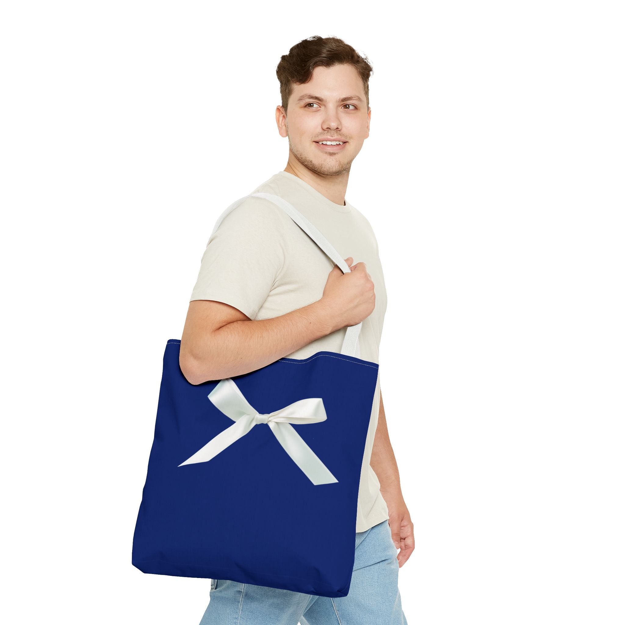 Elegant Blue Tote Bag with White Bow, Stylish Carryall, Perfect Gift for Her, Bridesmaid Tote, Wedding Accessory, Everyday Use