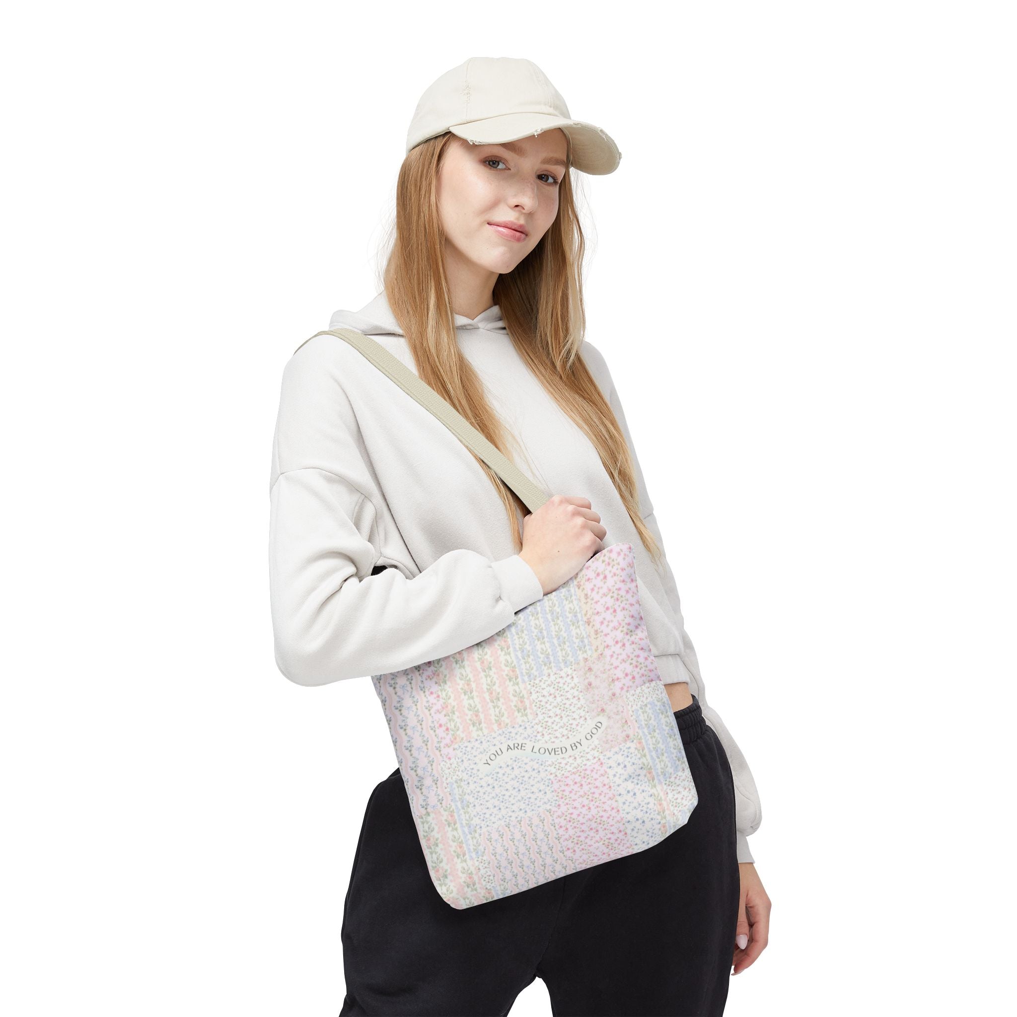 Spiritual Tote Bag with Floral Design, Inspirational Gift for Women, Church Bag, Eco-Friendly Shoulder Tote, Everyday Use