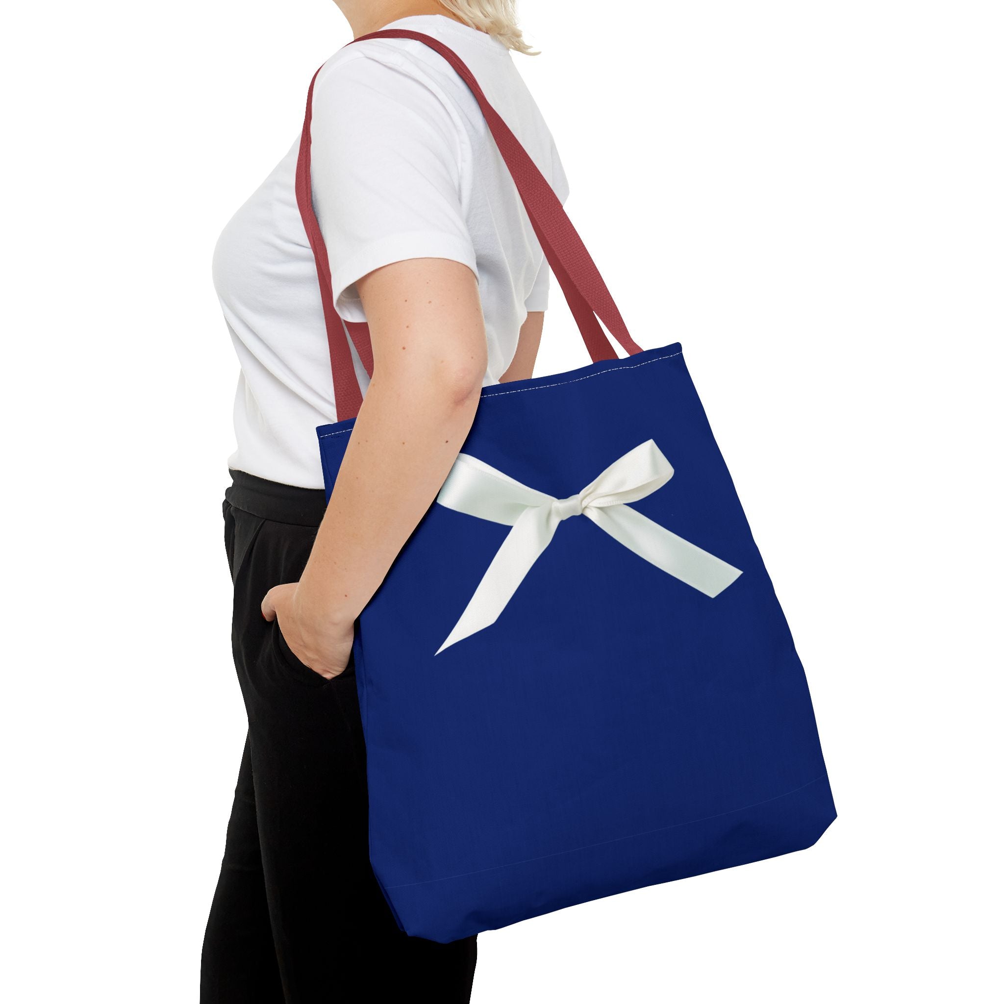 Elegant Blue Tote Bag with White Bow, Stylish Carryall, Perfect Gift for Her, Bridesmaid Tote, Wedding Accessory, Everyday Use