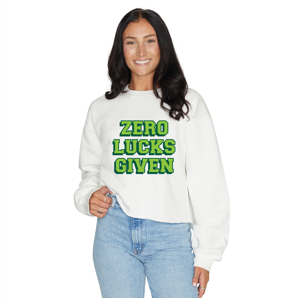Zero Lucks Given White Cropped Crewneck