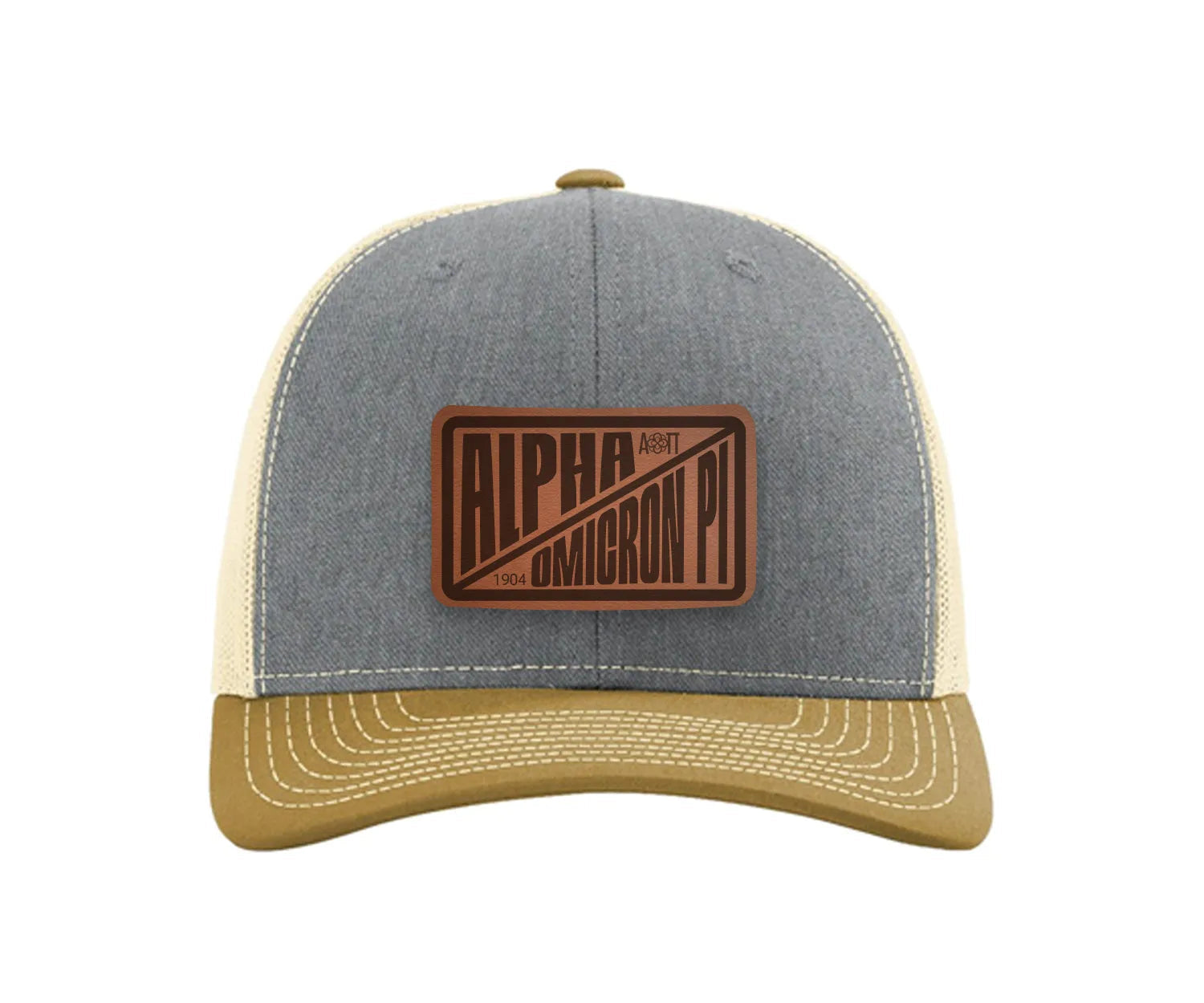 Alpha Omicron Pi Richardson 112 Leatherette Patch Trucker Hat - Divide