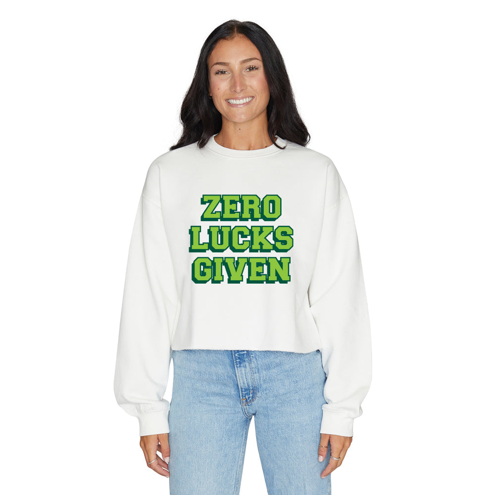 Zero Lucks Given White Cropped Crewneck