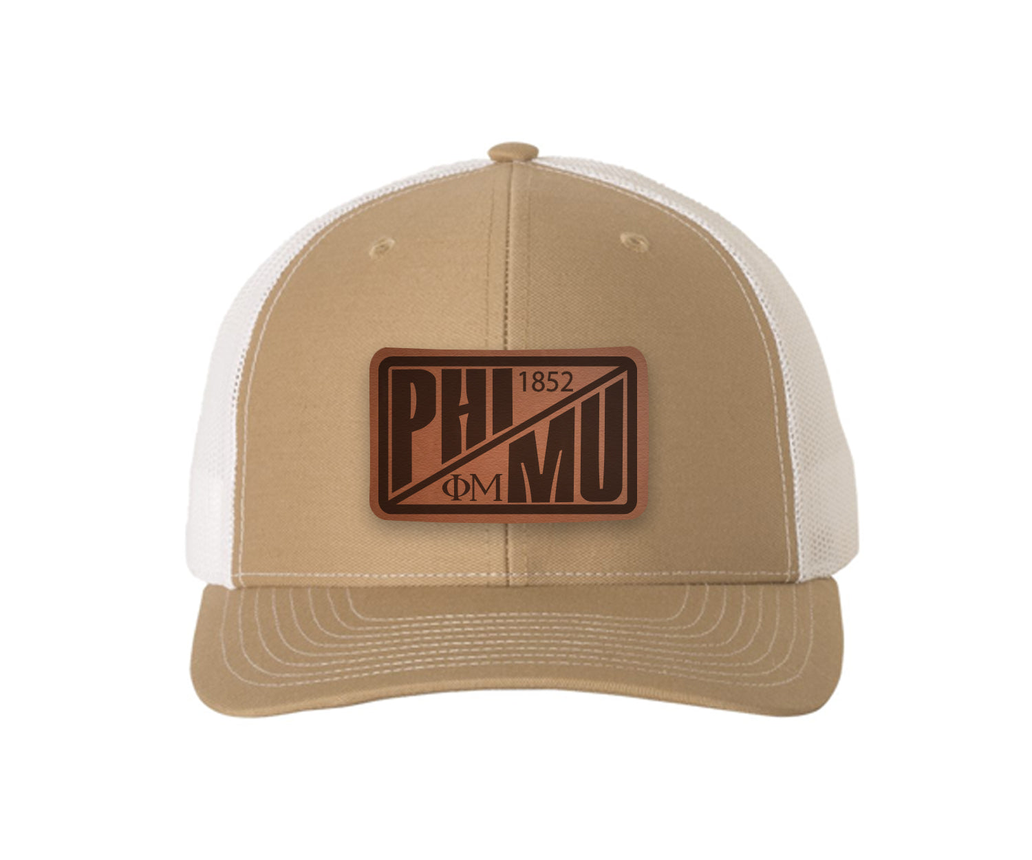 Phi Mu Richardson 112 Leatherette Patch Trucker Hat - Divide