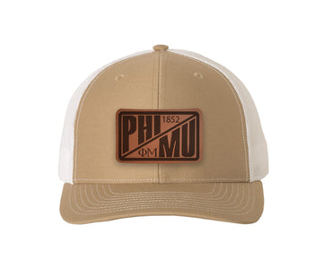 Phi Mu Richardson 112 Leatherette Patch Trucker Hat - Divide