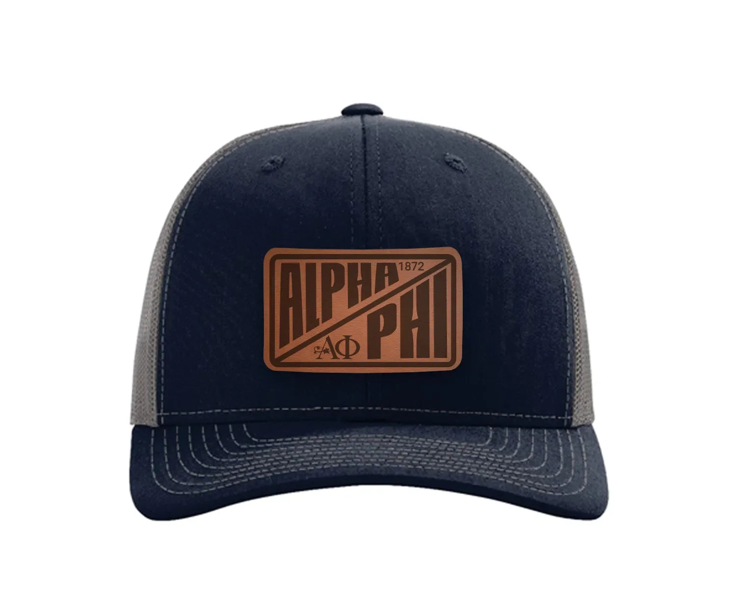 Alpha Phi Richardson 112 Leatherette Patch Trucker Hat - Divide