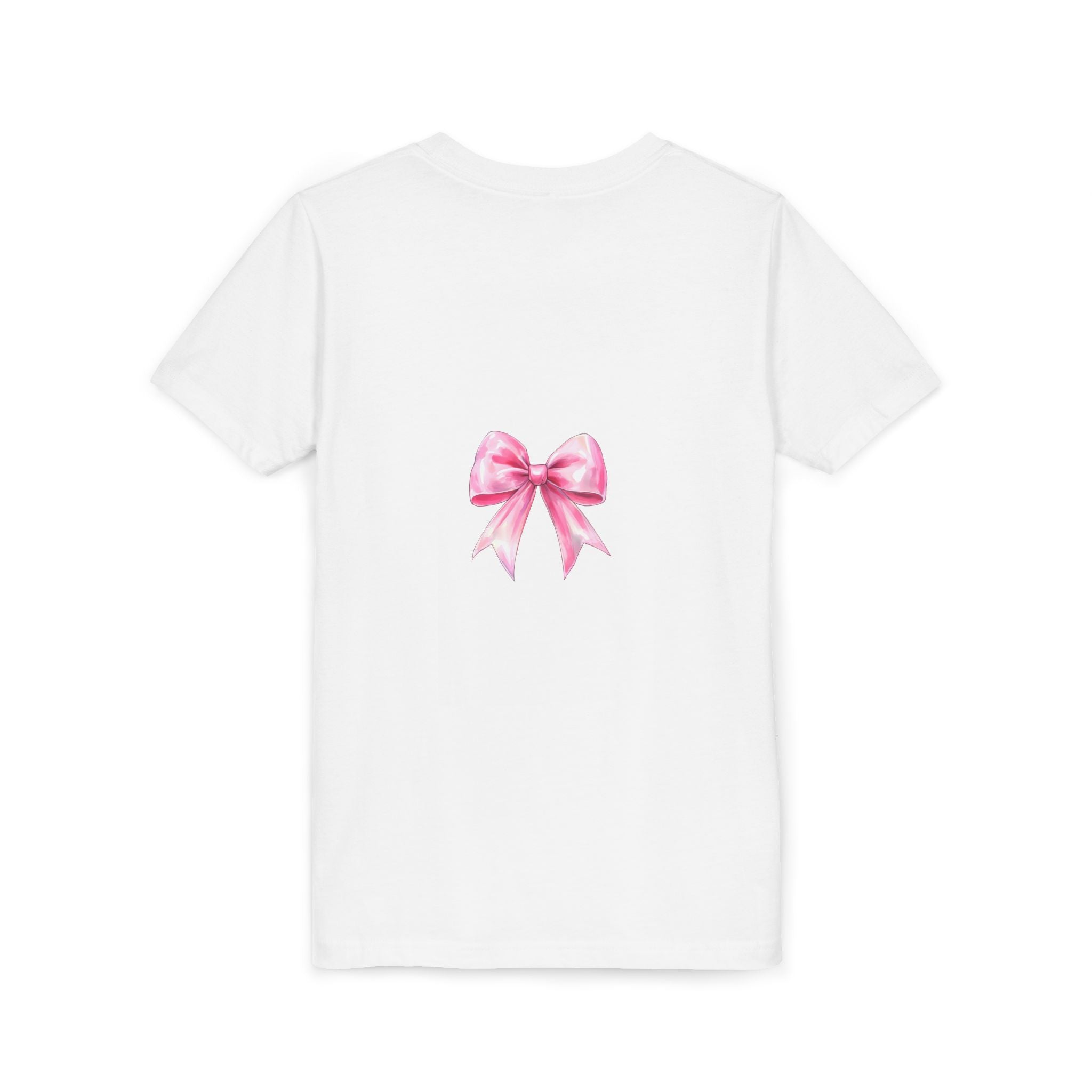 Cheerful Youth Tee with Pink Bow, Perfect for Cheerleading, Birthdays, Parties, Sports Events, and Everyday Wear
