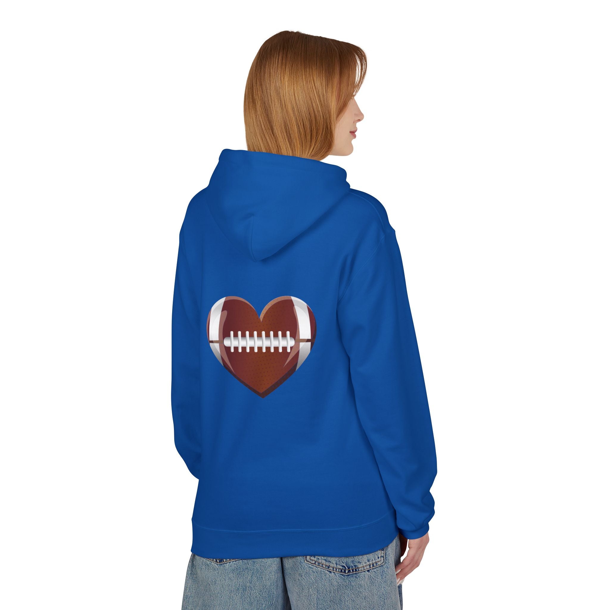 Football Heart Hoodie - Midweight Fleece Sweatshirt for Sports Fans, Gift for Holidays, Game Day Apparel, Cozy and Casual