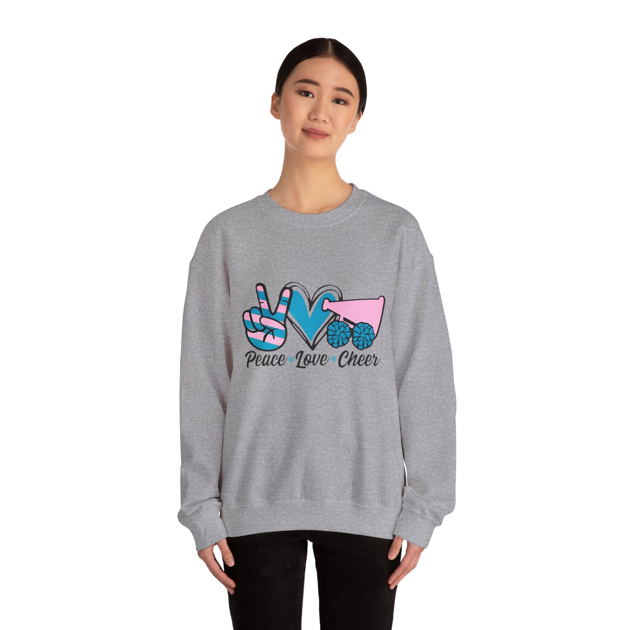 Peace Love Cheer Crewneck Sweatshirt for Cheerleaders, Cozy Sweatshirt, Sports Apparel, Gift for Cheer Team, Team Spirit Clothing