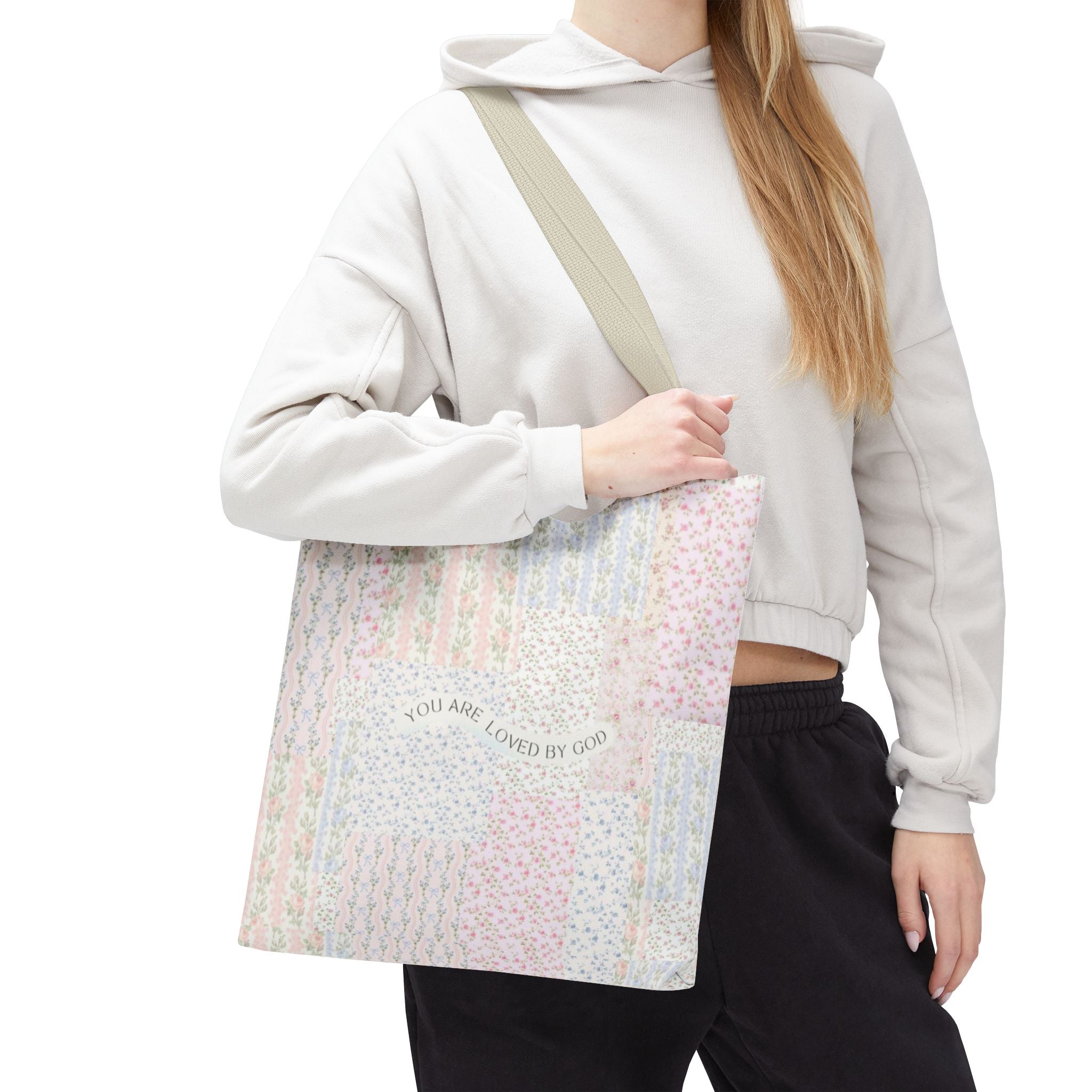 Spiritual Tote Bag with Floral Design, Inspirational Gift for Women, Church Bag, Eco-Friendly Shoulder Tote, Everyday Use