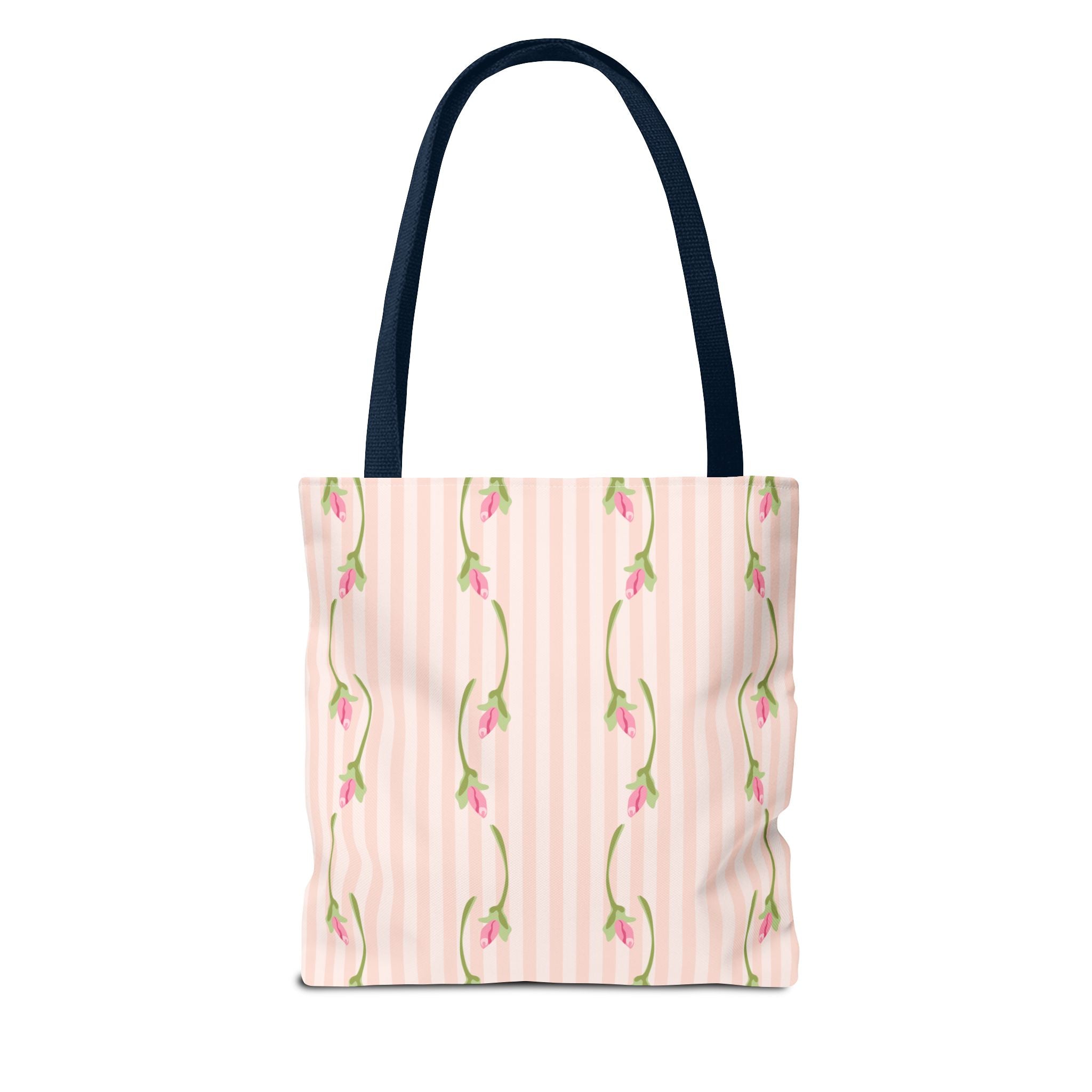 Customizable: Floral Stripe Tote Bag, Chic Shopping Tote, Spring Gift Bag, Eco-Friendly Reusable Bag, Perfect for Grad Gifts College Send off Gift