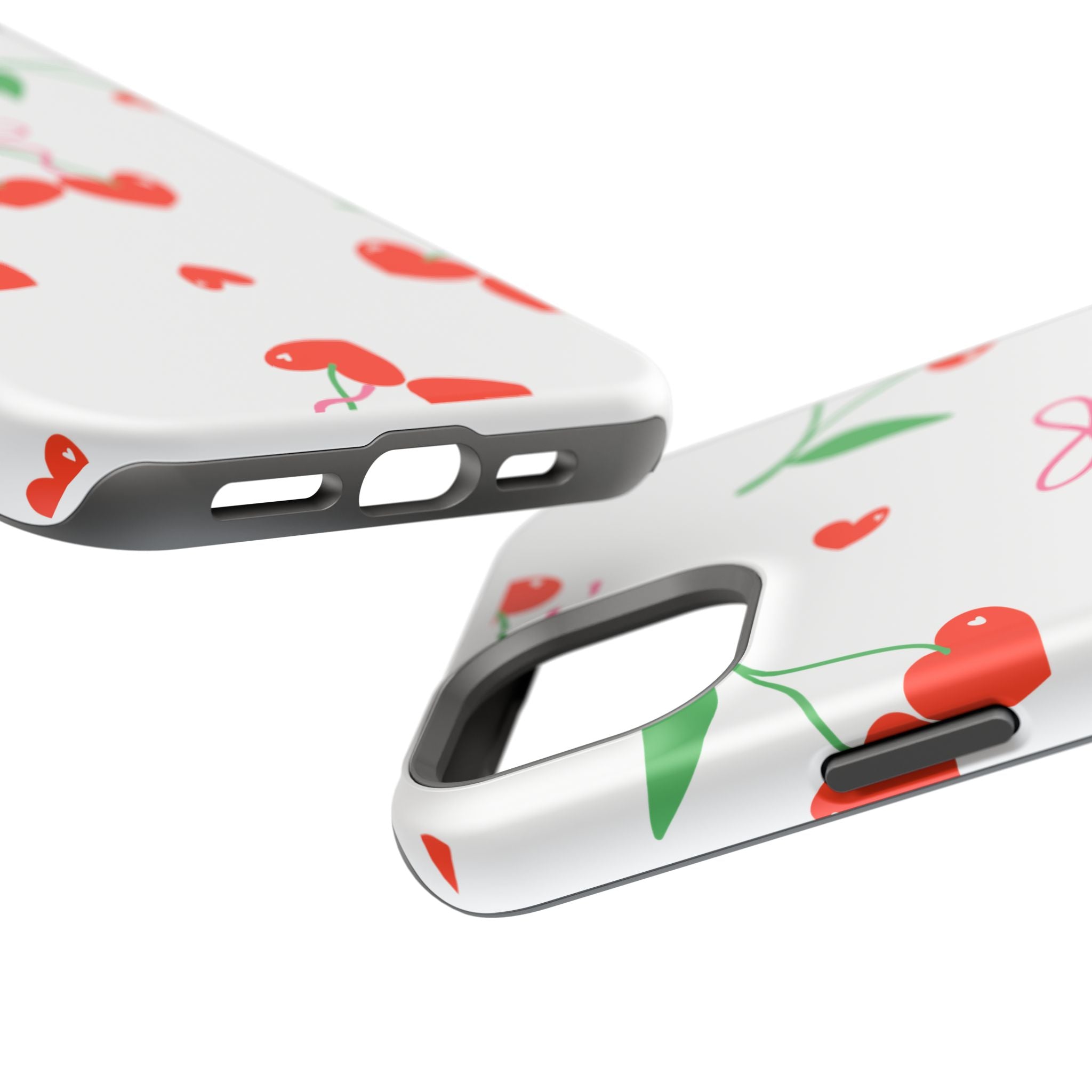 Customizable: Cherry Heart Impact-Resistant Phone Case