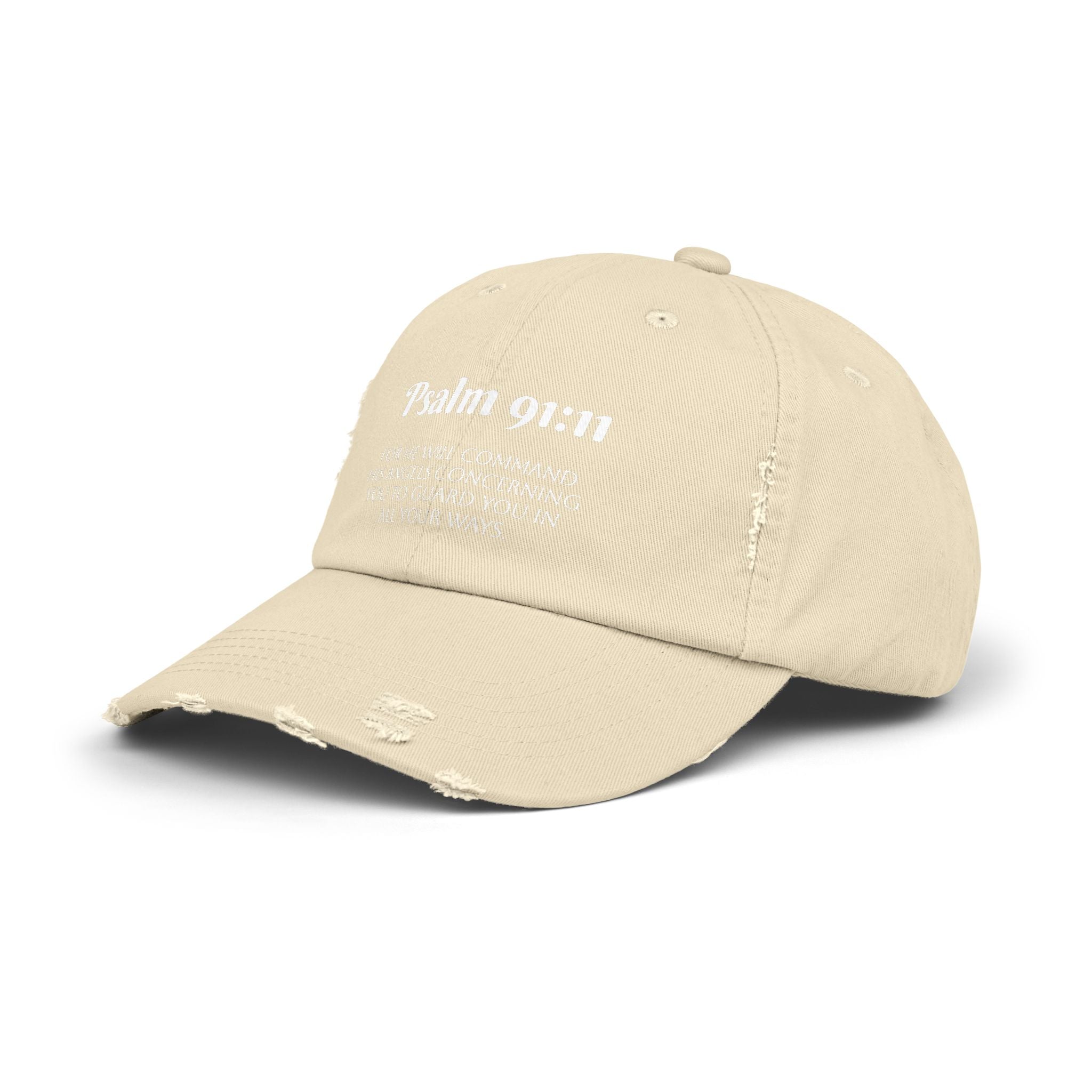 Faith-Inspired Unisex Distressed Cap, Psalm 91:11 Scripture Hat for Daily Wear, Inspirational Gift, Casual Style, Christian Faith
