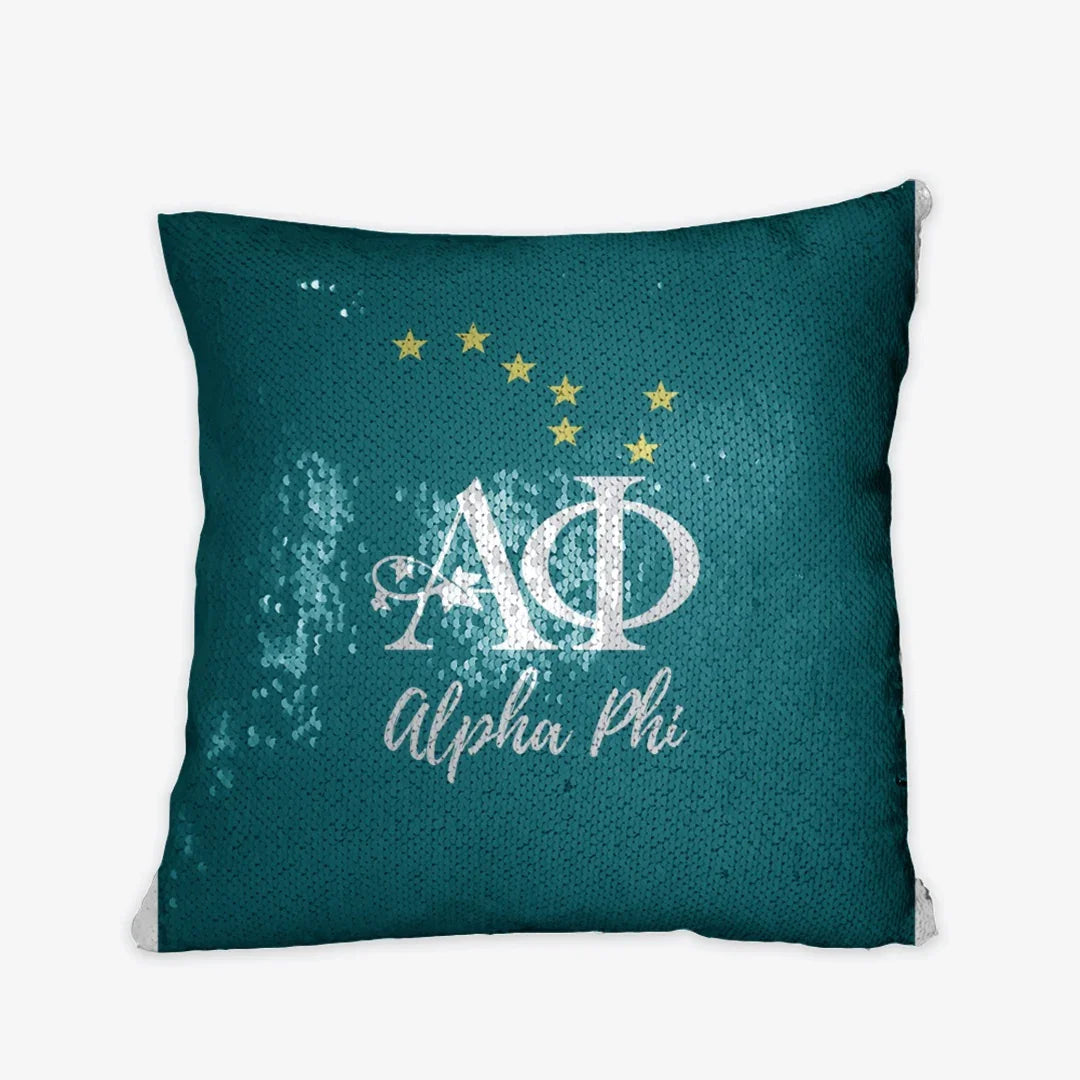 Alpha Phi Sequin Pillow Cover - Aqua Constellation