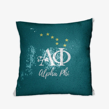 Alpha Phi Sequin Pillow Cover - Aqua Constellation