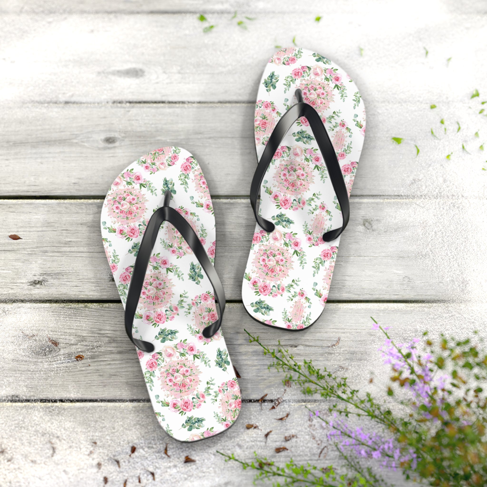 Customizable: Floral Aesthetic Flip Flops, Trendy Beachwear, Vacation Vibes, Dorm Shoes, Shower Shoes