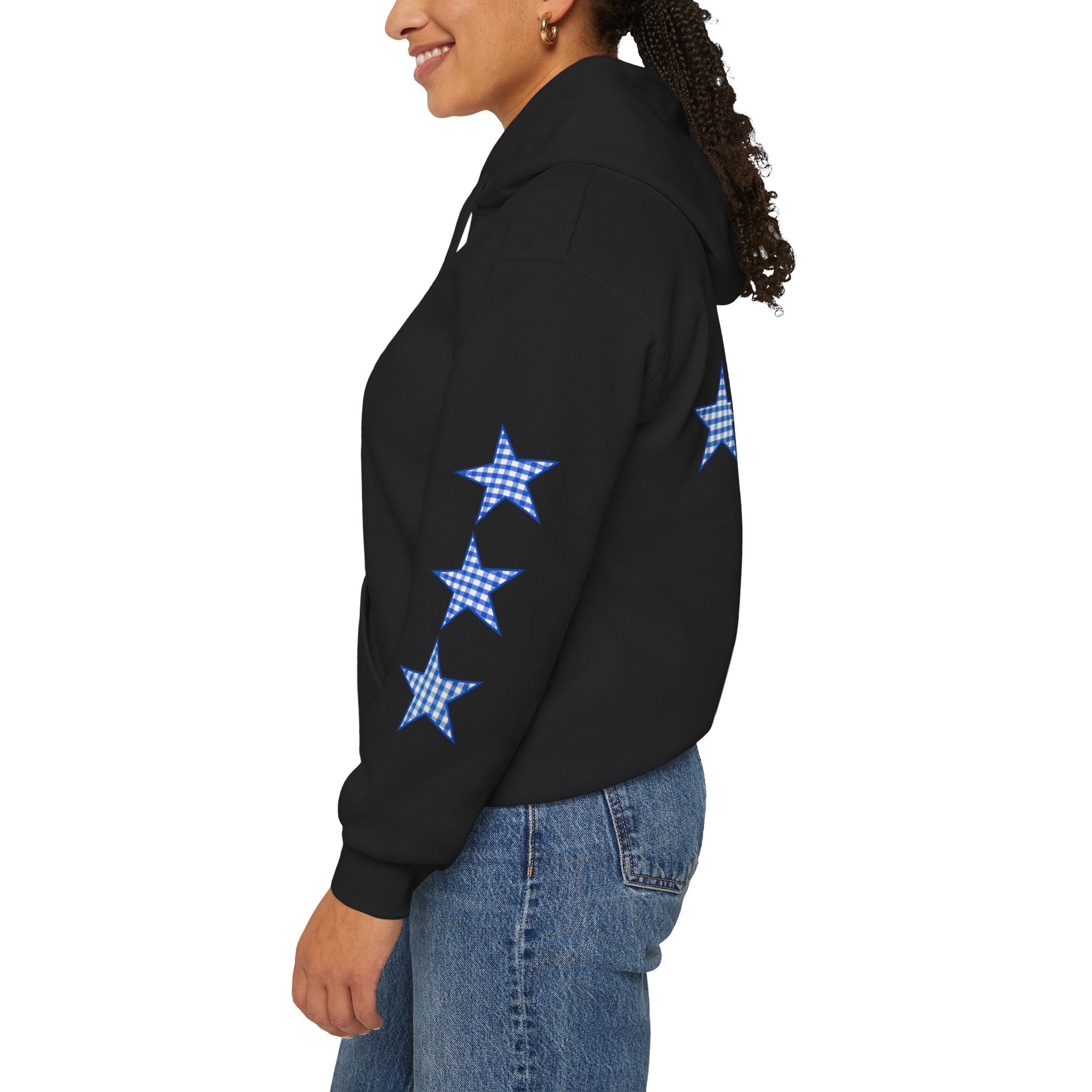 Customizable Tri-Star Blue Gingham Hoodie