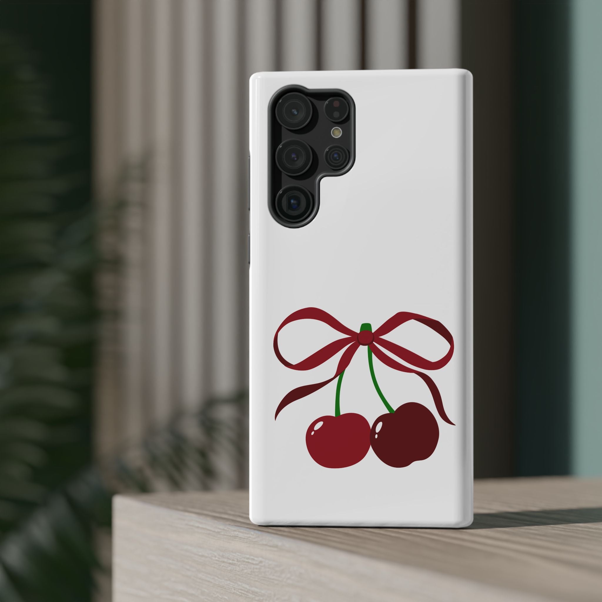 Customizable: Cherry Bow Impact-Resistant Case for Smartphones | Cute Phone Cover | Gift for Her | Cherry Lover's Accessory | Durable Phone Case