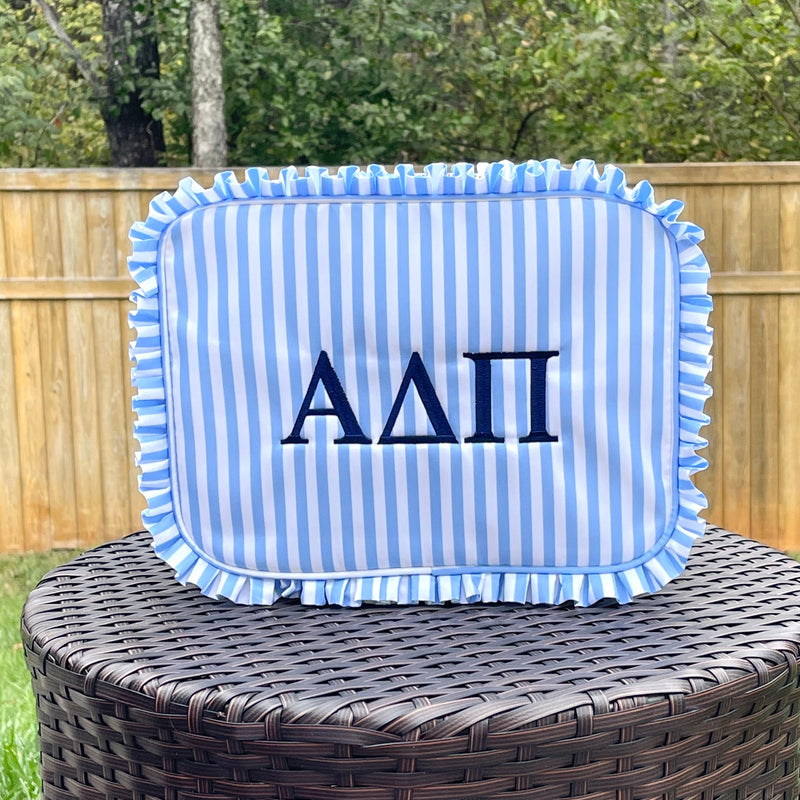 Alpha Delta Pi Stripe Ruffle Cosmetic Bag