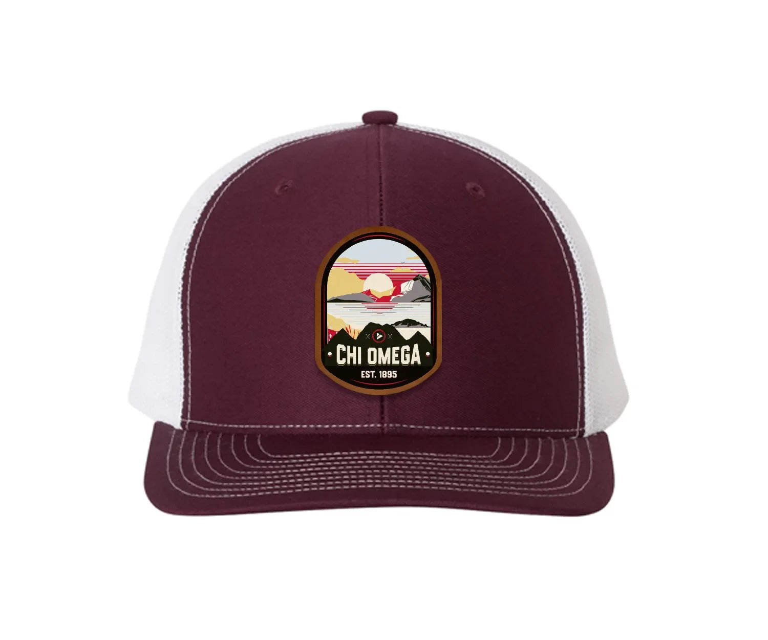 Chi Omega Richardson 112 UV Print Leatherette Patch Trucker Hat - Ventura