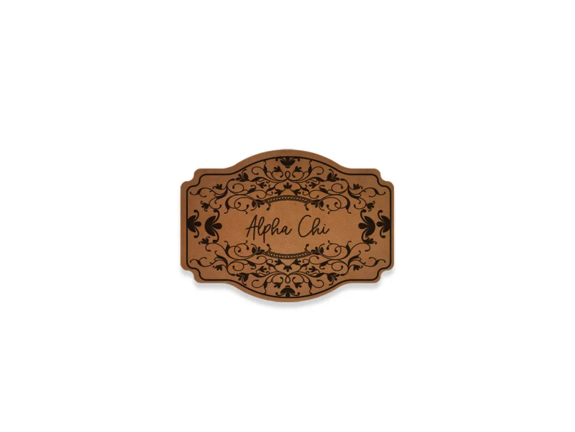 Alpha Chi Omega Richardson 112 Leatherette Patch Trucker Hat - Scroll