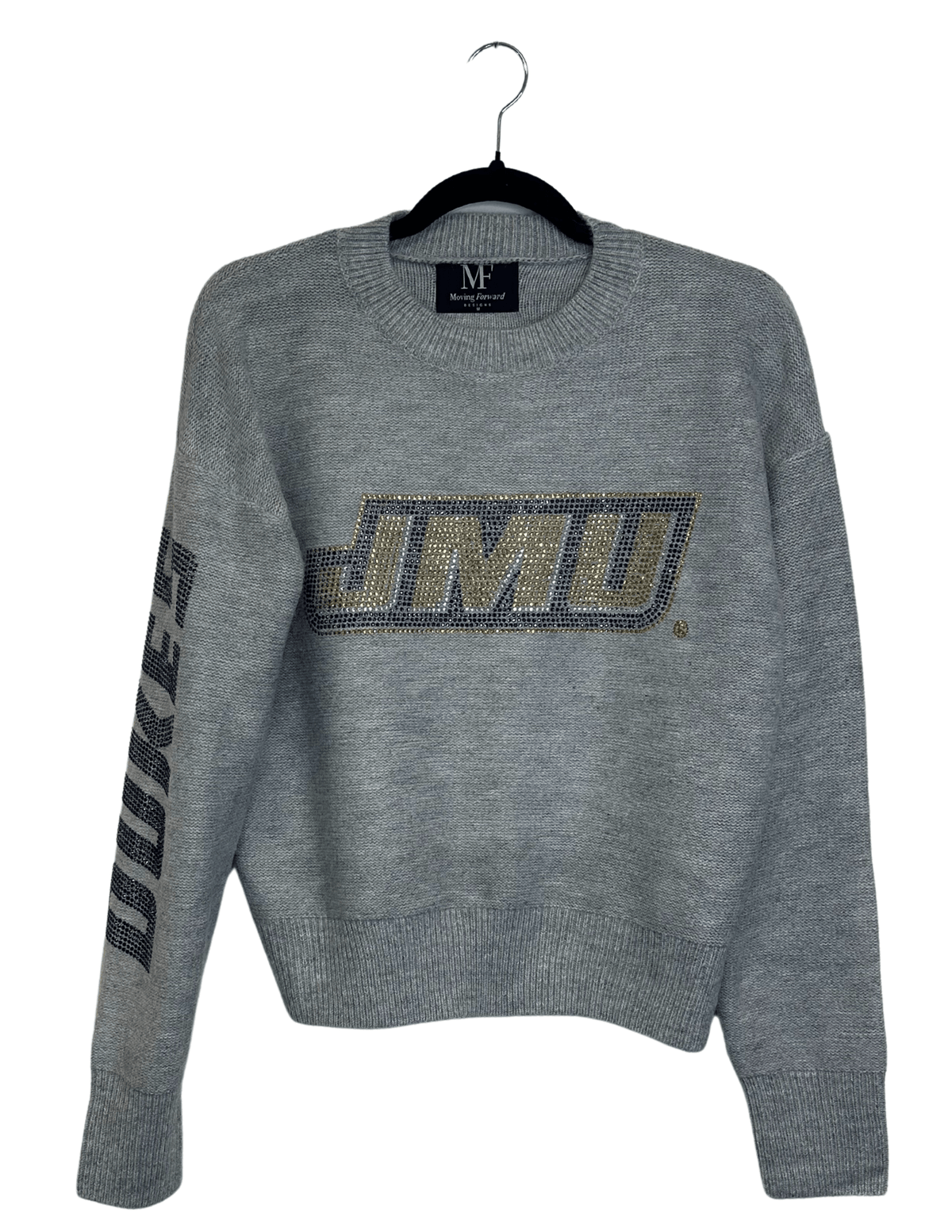 James Madison Logo and Dukes Gray Crewneck Sweater