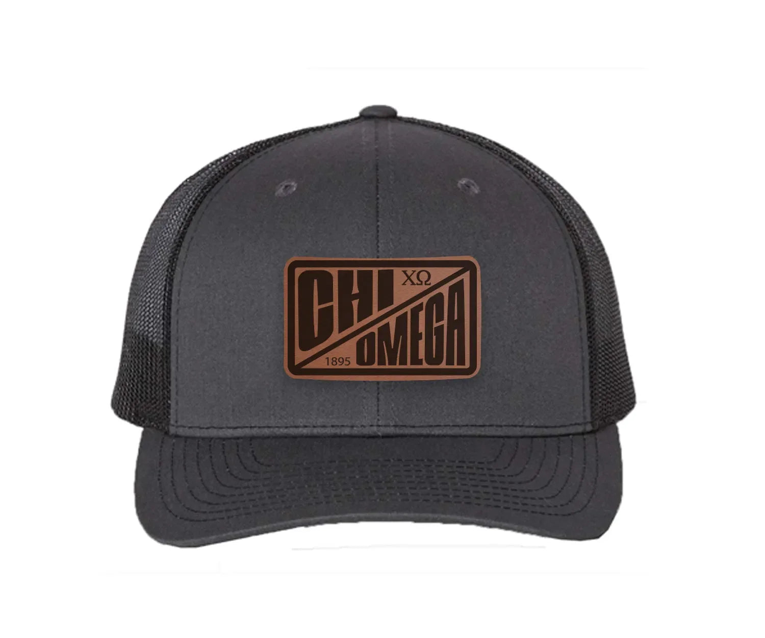 Chi Omega Richardson 112 Leatherette Patch Trucker Hat - Divide