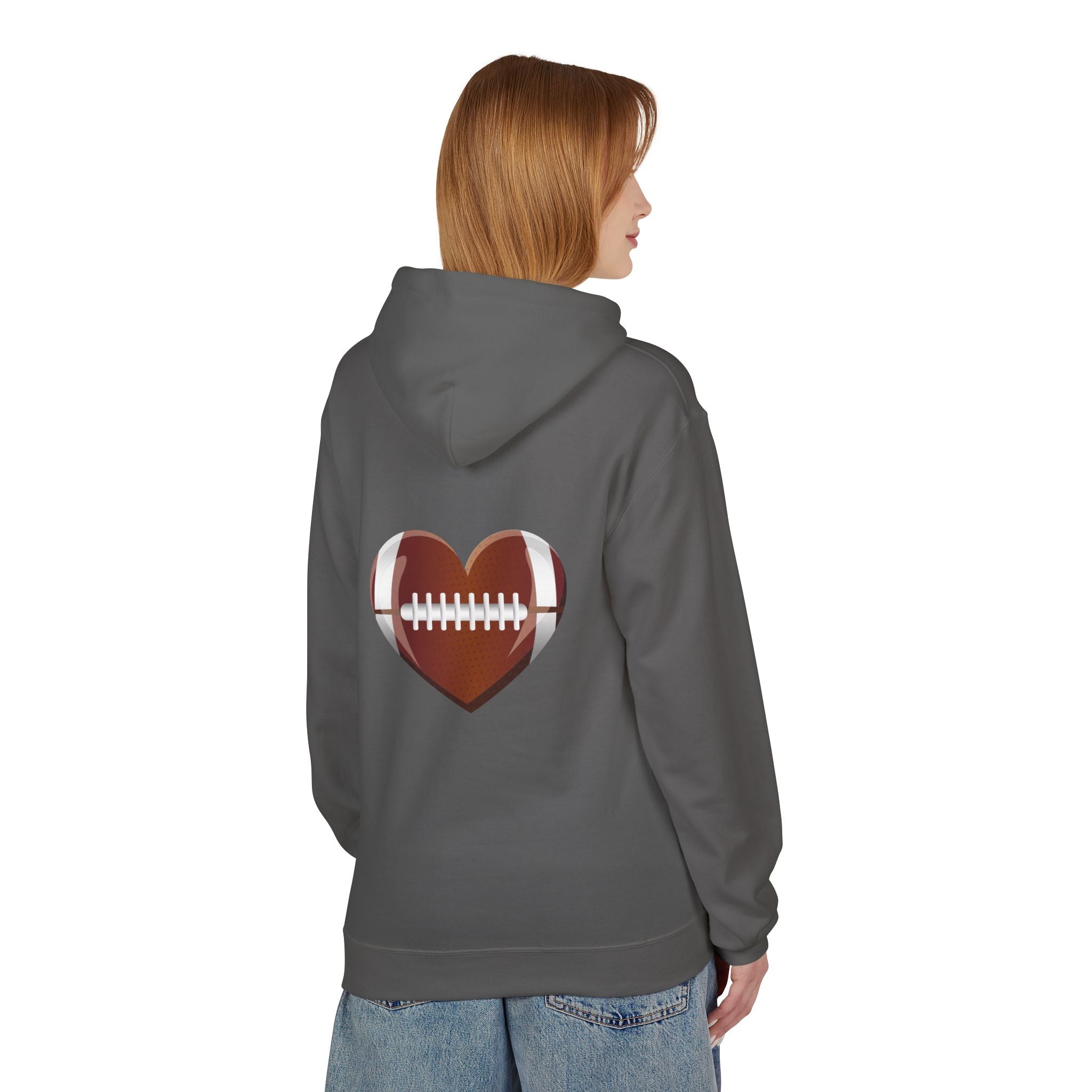 Football Heart Hoodie - Midweight Fleece Sweatshirt for Sports Fans, Gift for Holidays, Game Day Apparel, Cozy and Casual