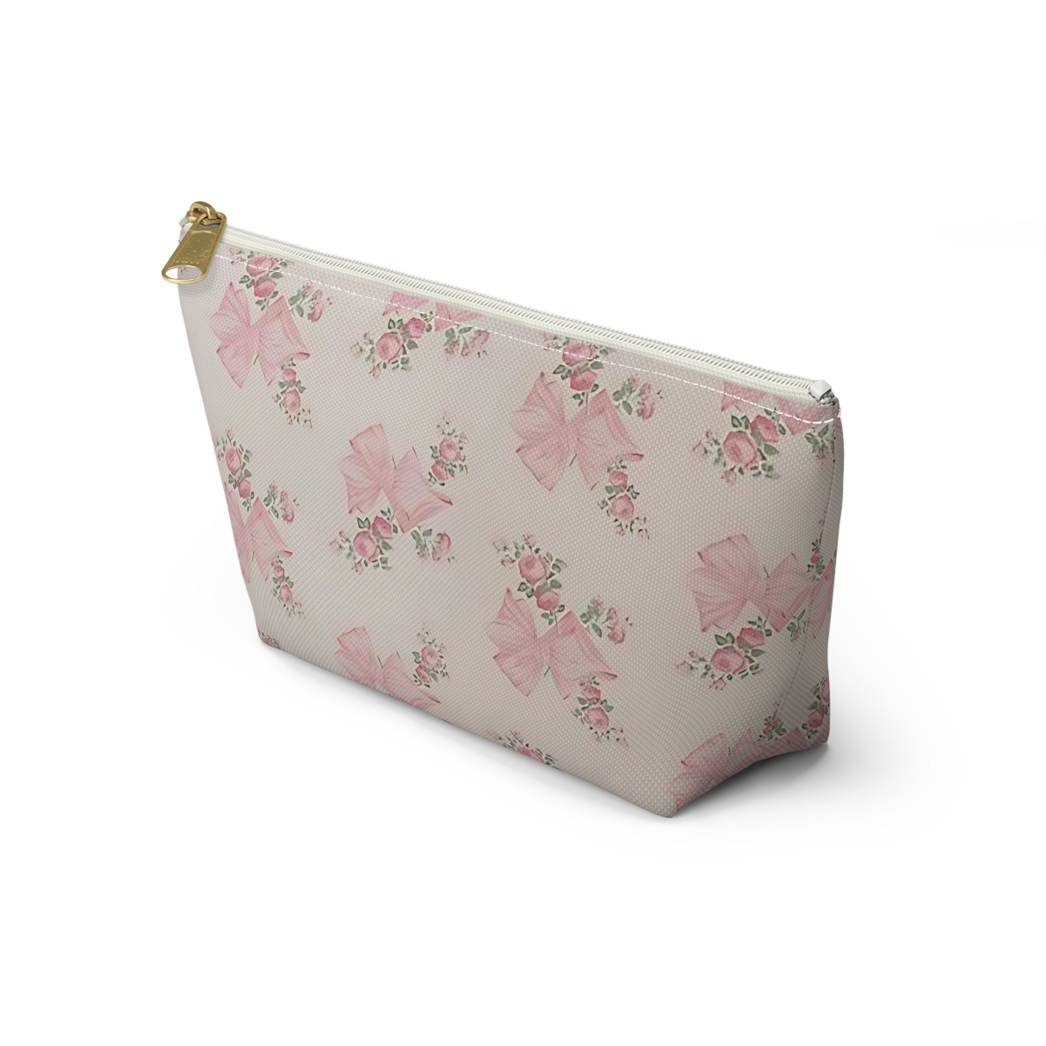 Floral Bow Accessory Pouch - Cute Makeup Bag, Gift Idea for Her, Wedding Favors, Travel Organizer, Floral Storage