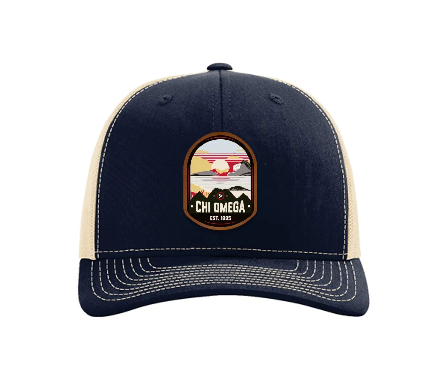 Chi Omega Richardson 112 UV Print Leatherette Patch Trucker Hat - Ventura