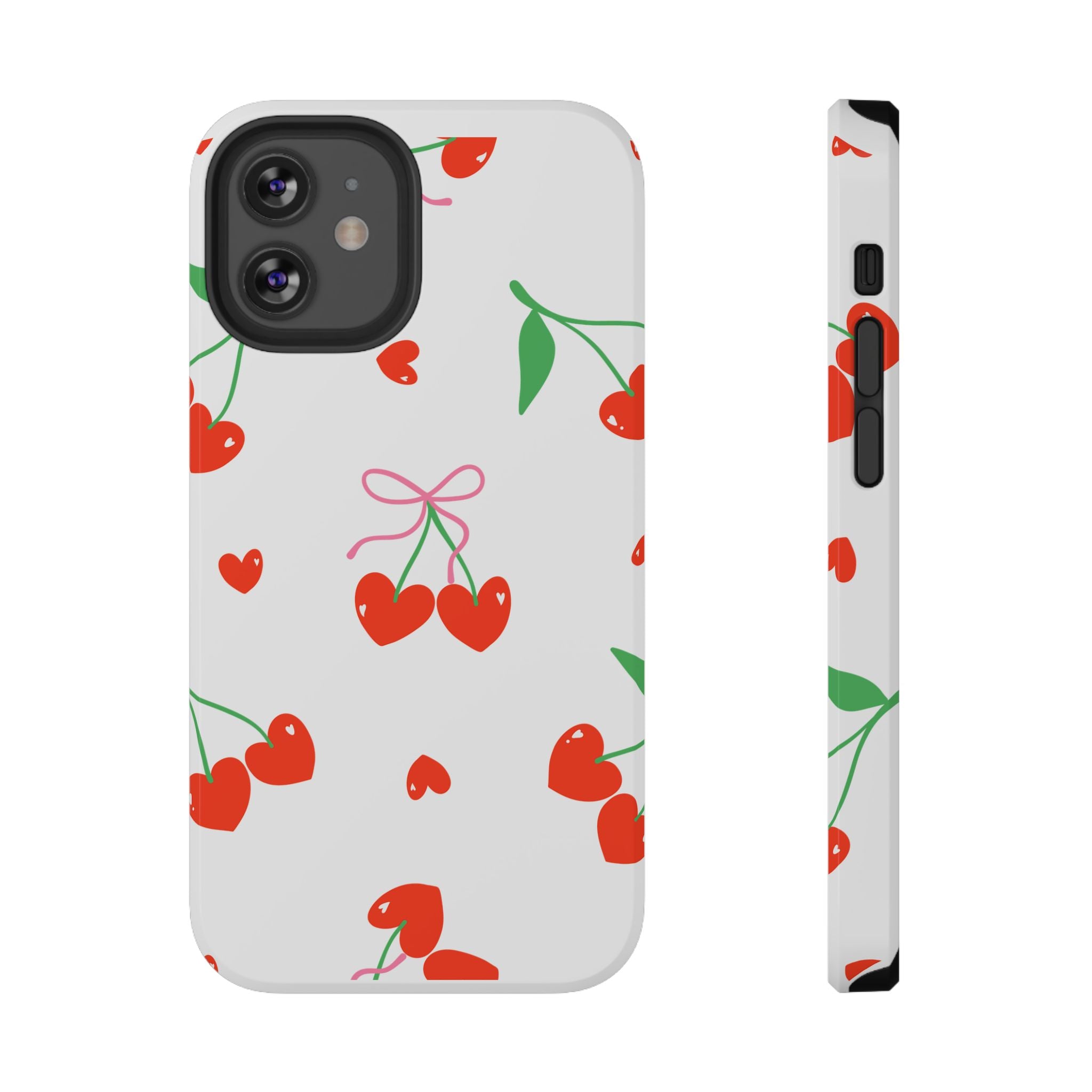 Customizable: Cherry Heart Impact-Resistant Phone Case