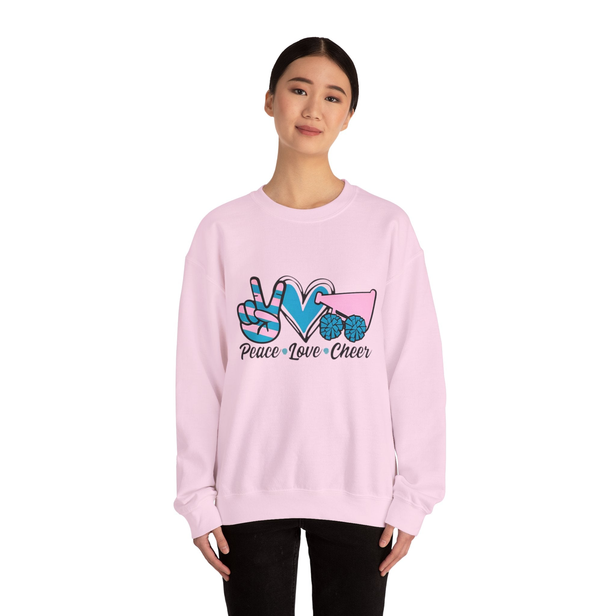 Peace Love Cheer Crewneck Sweatshirt for Cheerleaders, Cozy Sweatshirt, Sports Apparel, Gift for Cheer Team, Team Spirit Clothing