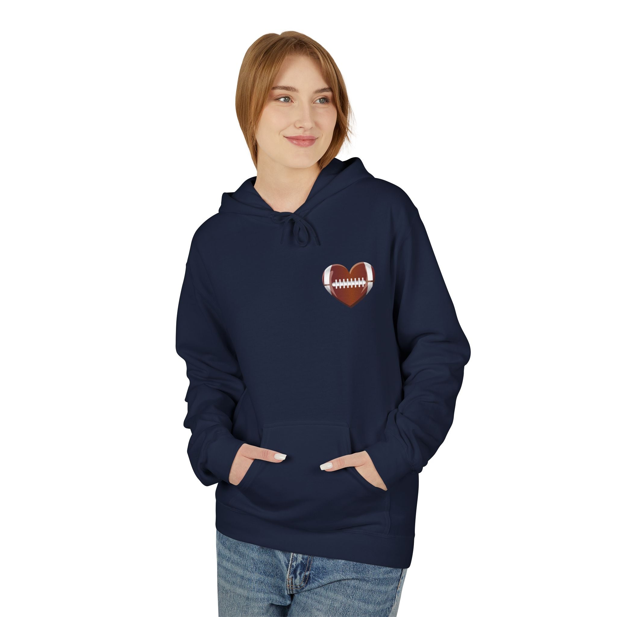 Football Heart Hoodie - Midweight Fleece Sweatshirt for Sports Fans, Gift for Holidays, Game Day Apparel, Cozy and Casual