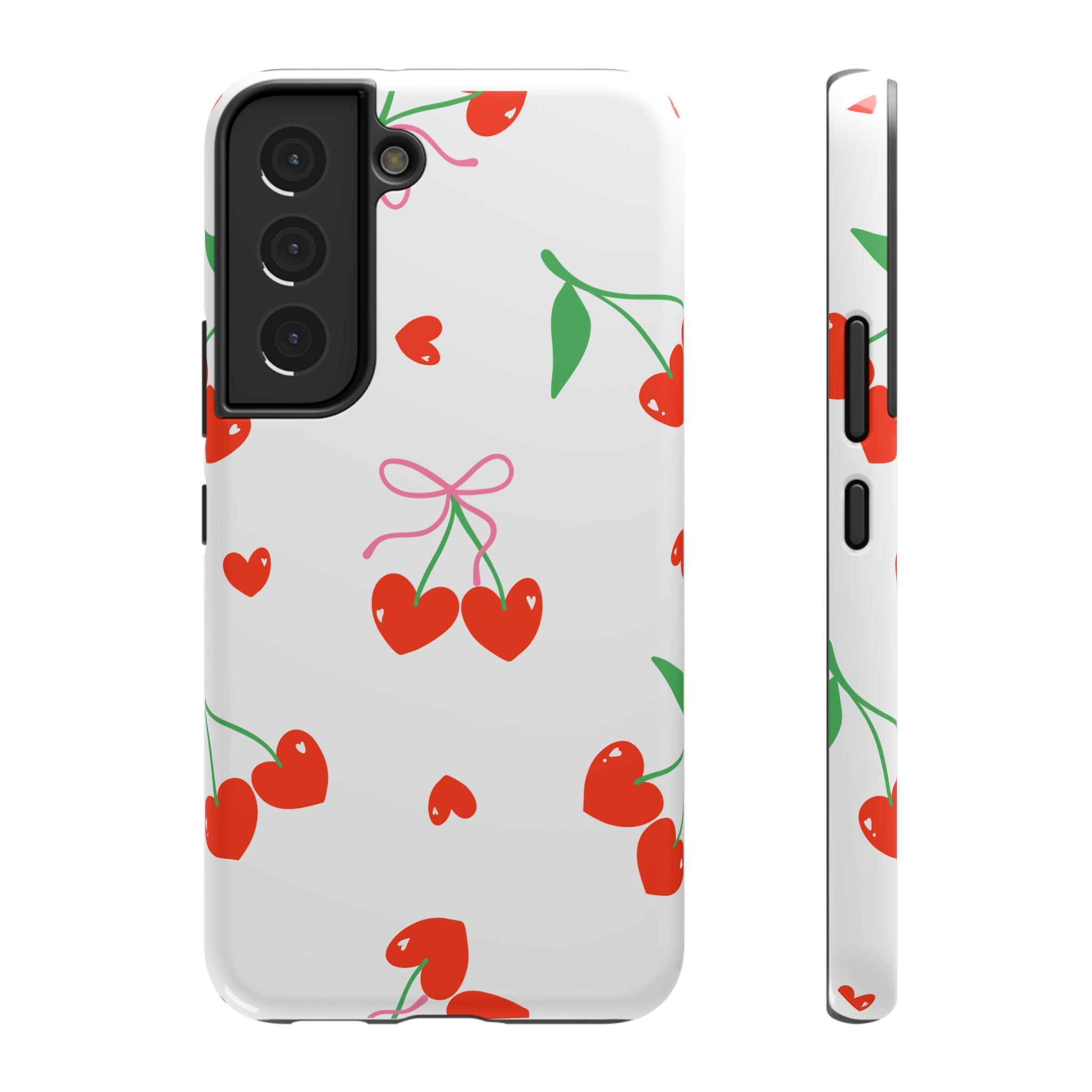 Customizable: Cherry Heart Impact-Resistant Phone Case
