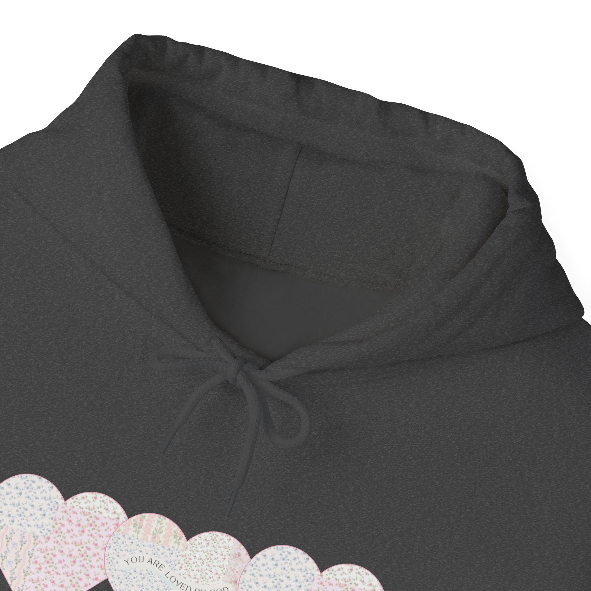 You Are Loved By God Heartfelt Hoodie with Patchwork Hearts Design