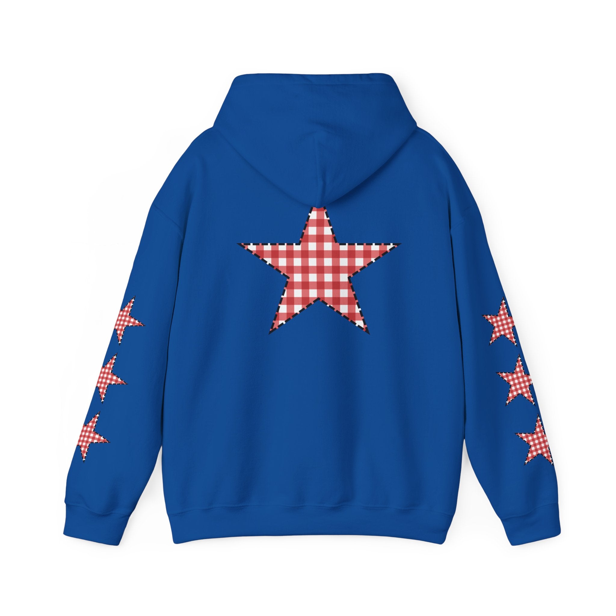 Red Gingham Star Hoodie, Cozy Winter Sweatshirt, Casual Unisex Outerwear, Perfect Gift for Birthdays, Holidays, and Trendy Outfits
